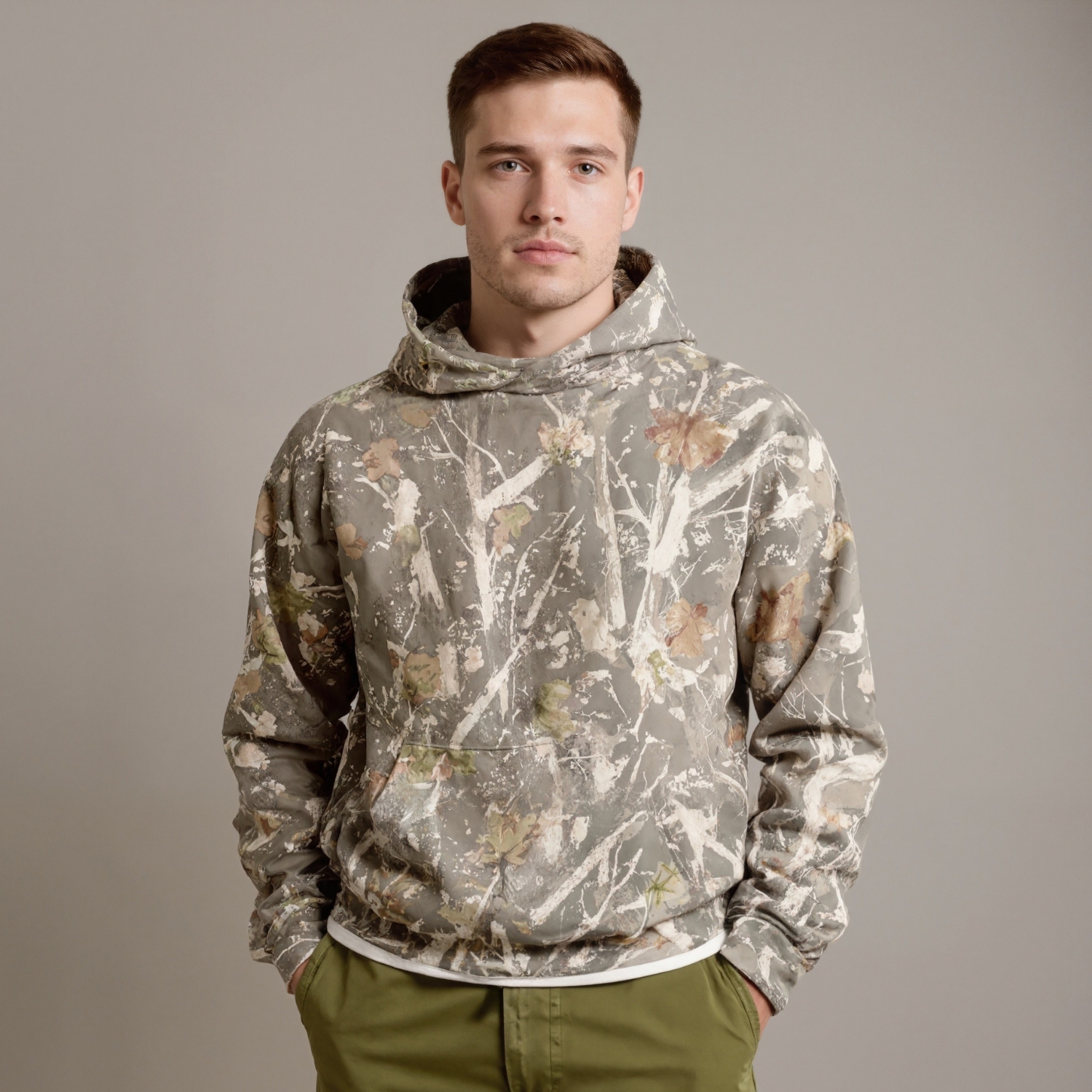 Camo Style Leaf Print Hoodie