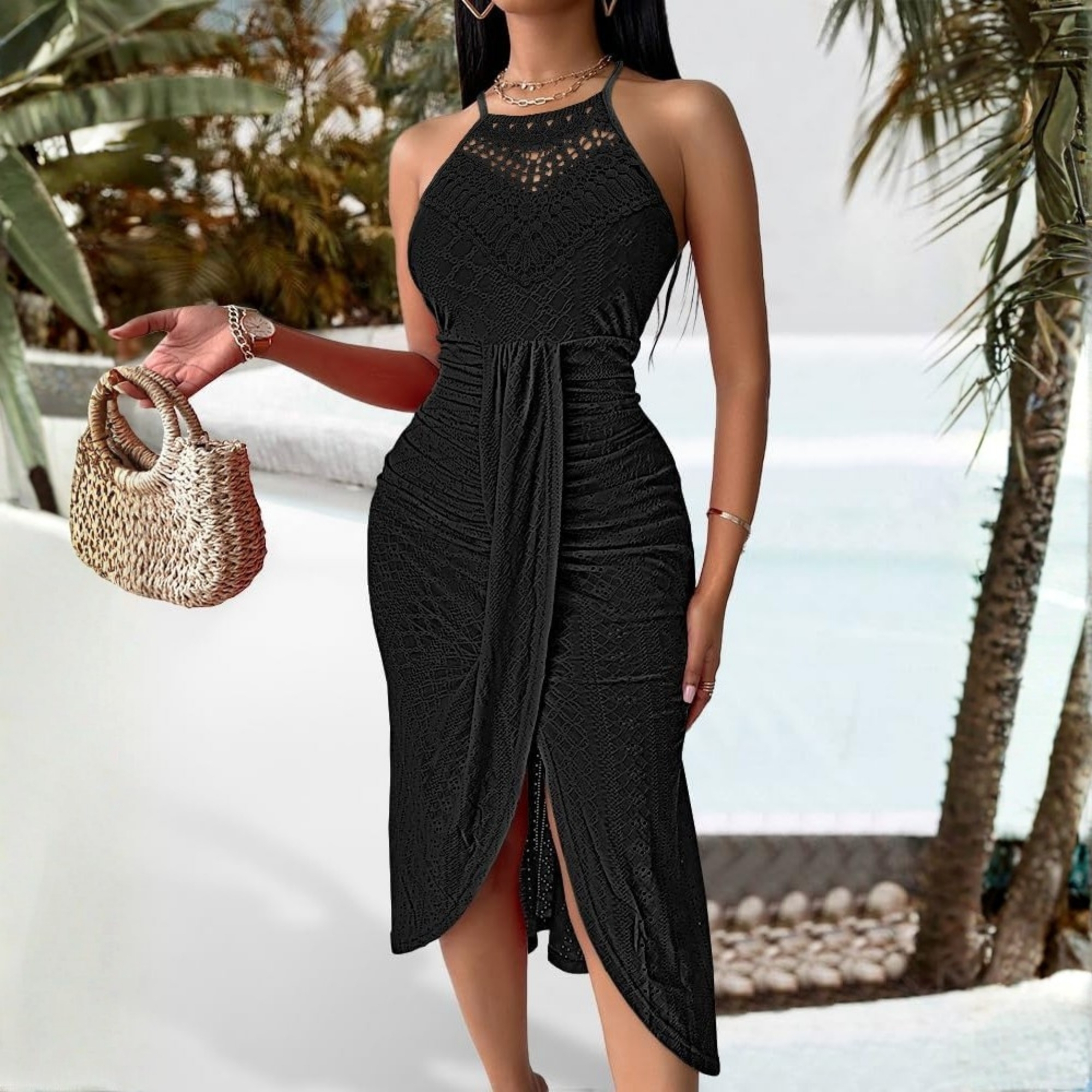 Casual Embroidered A Line Halter Dress For Summer