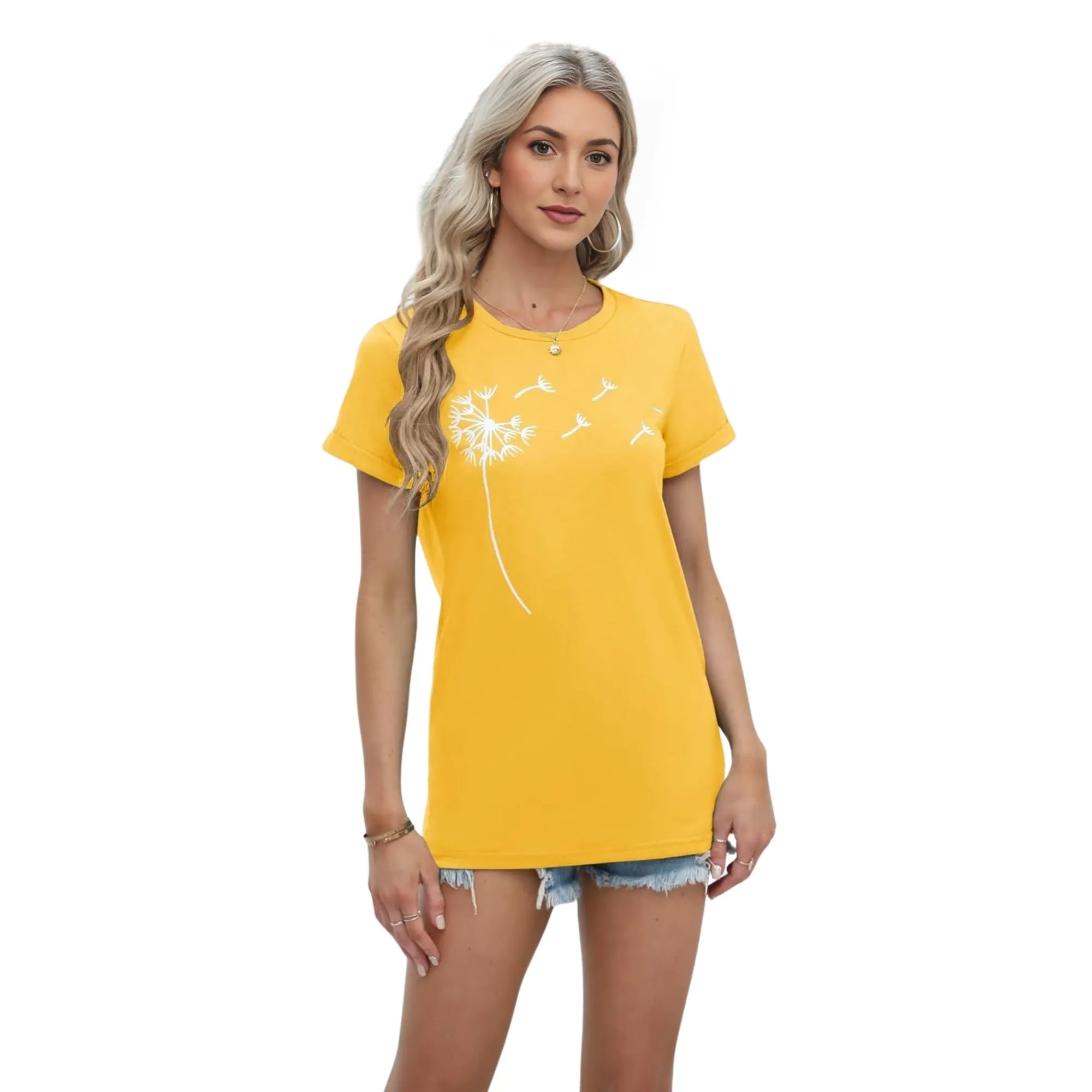 Casual Everyday Style Dandelion Graphic Short Sleeve T Shirts