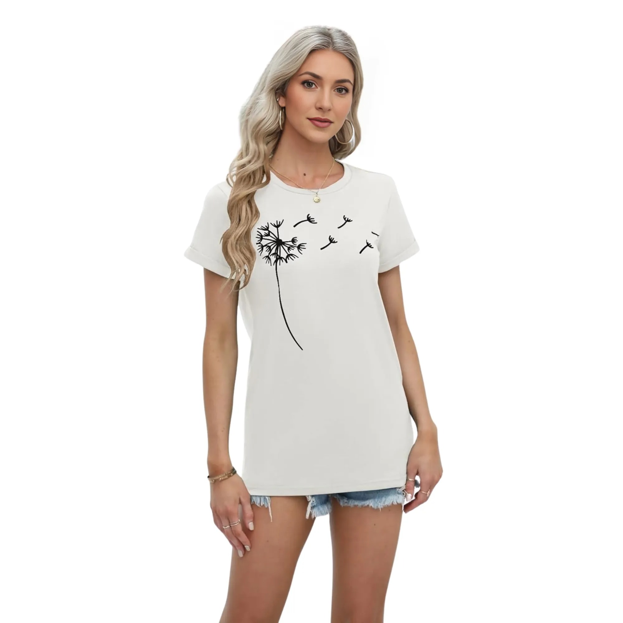 Casual Everyday Style Dandelion Graphic Short Sleeve T Shirts