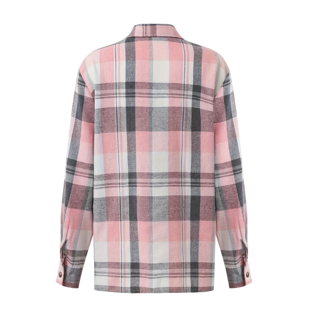 Casual Gingham Shirt With Lapel Collar And Button Details Fit For Women
