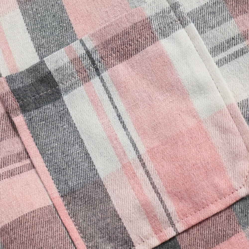 Casual Gingham Shirt With Lapel Collar And Button Details Fit For Women