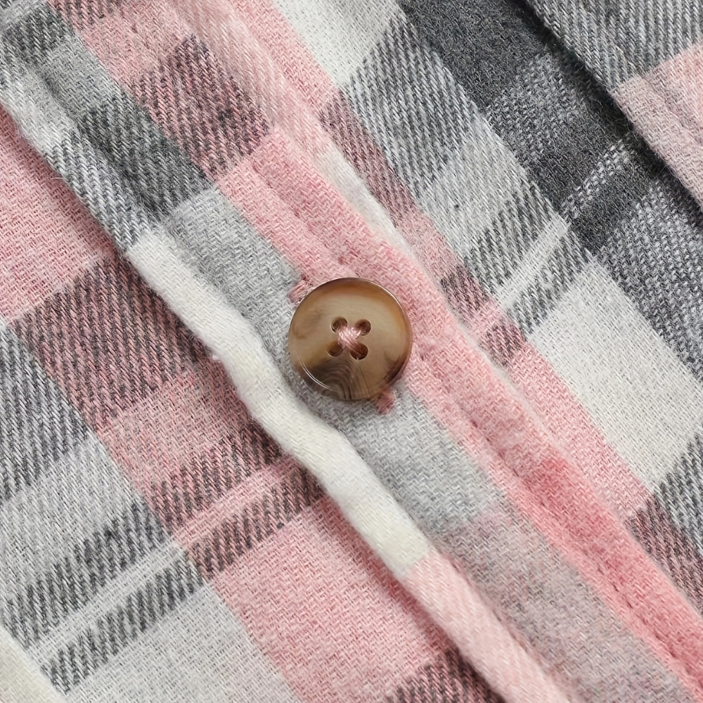 Casual Gingham Shirt With Lapel Collar And Button Details Fit For Women