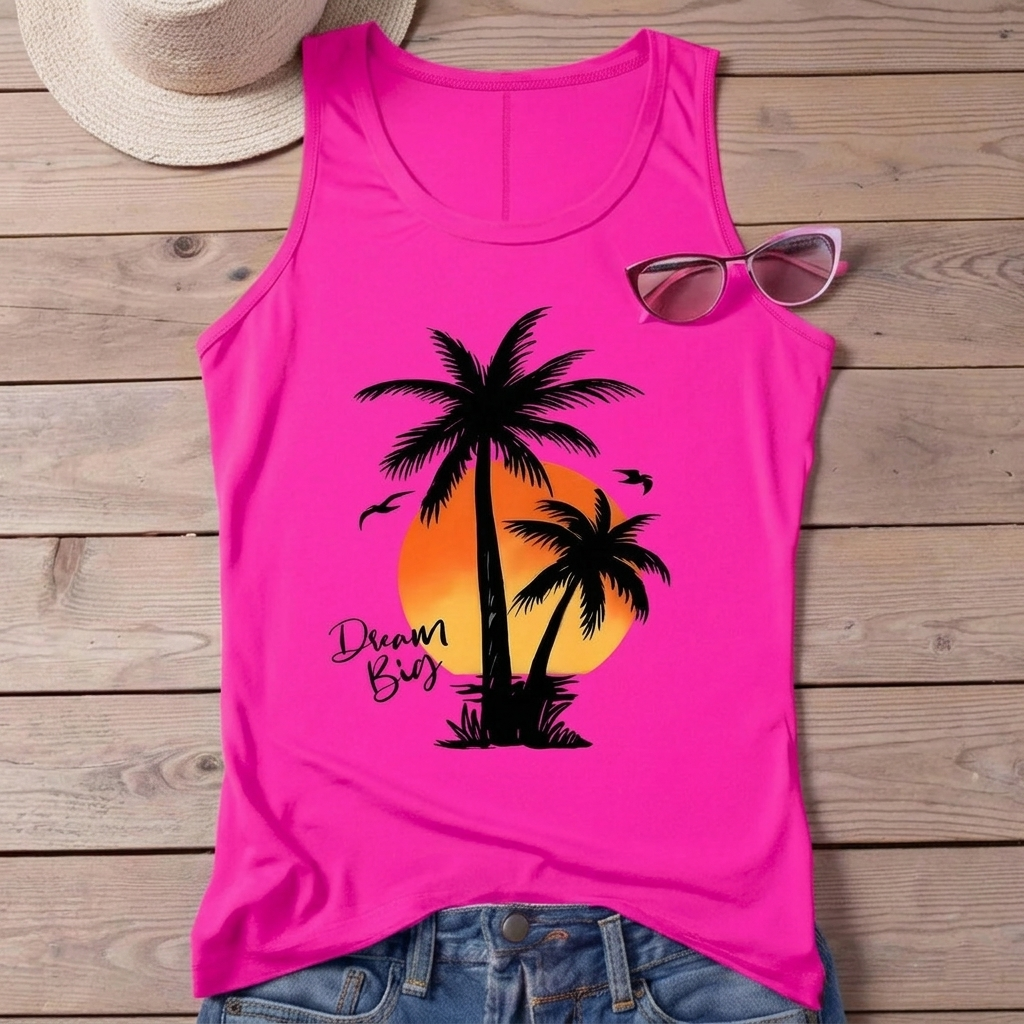 Casual Letter and Floral Print Tank Top