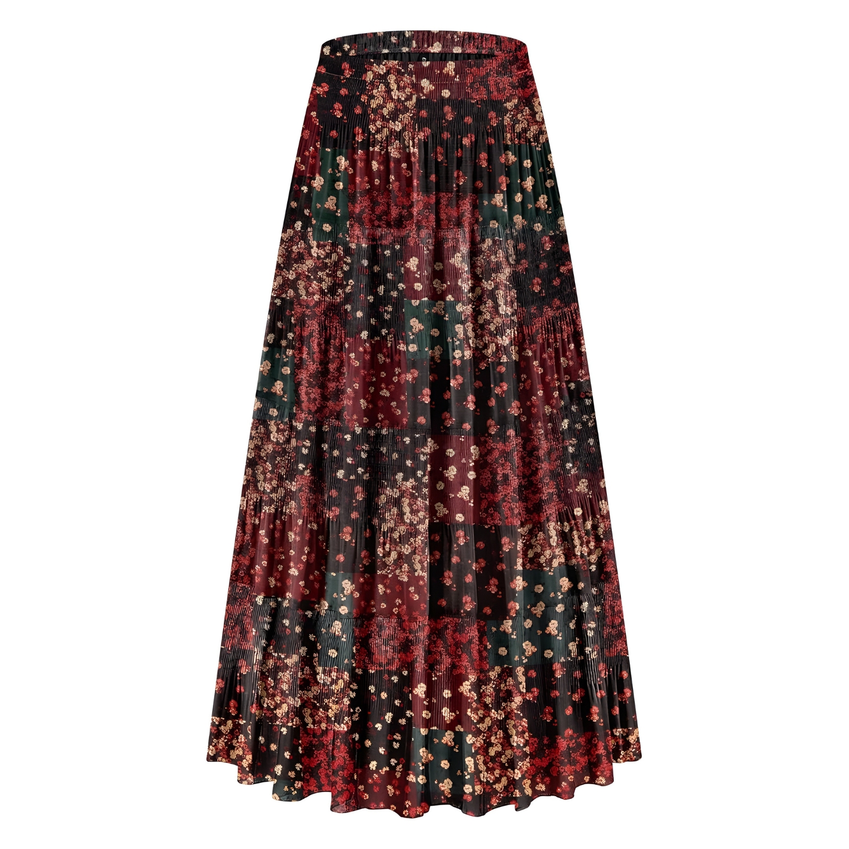 Casual Long Skirt For Women With Floral Print And Pleated Layers-My Comfy Blouse