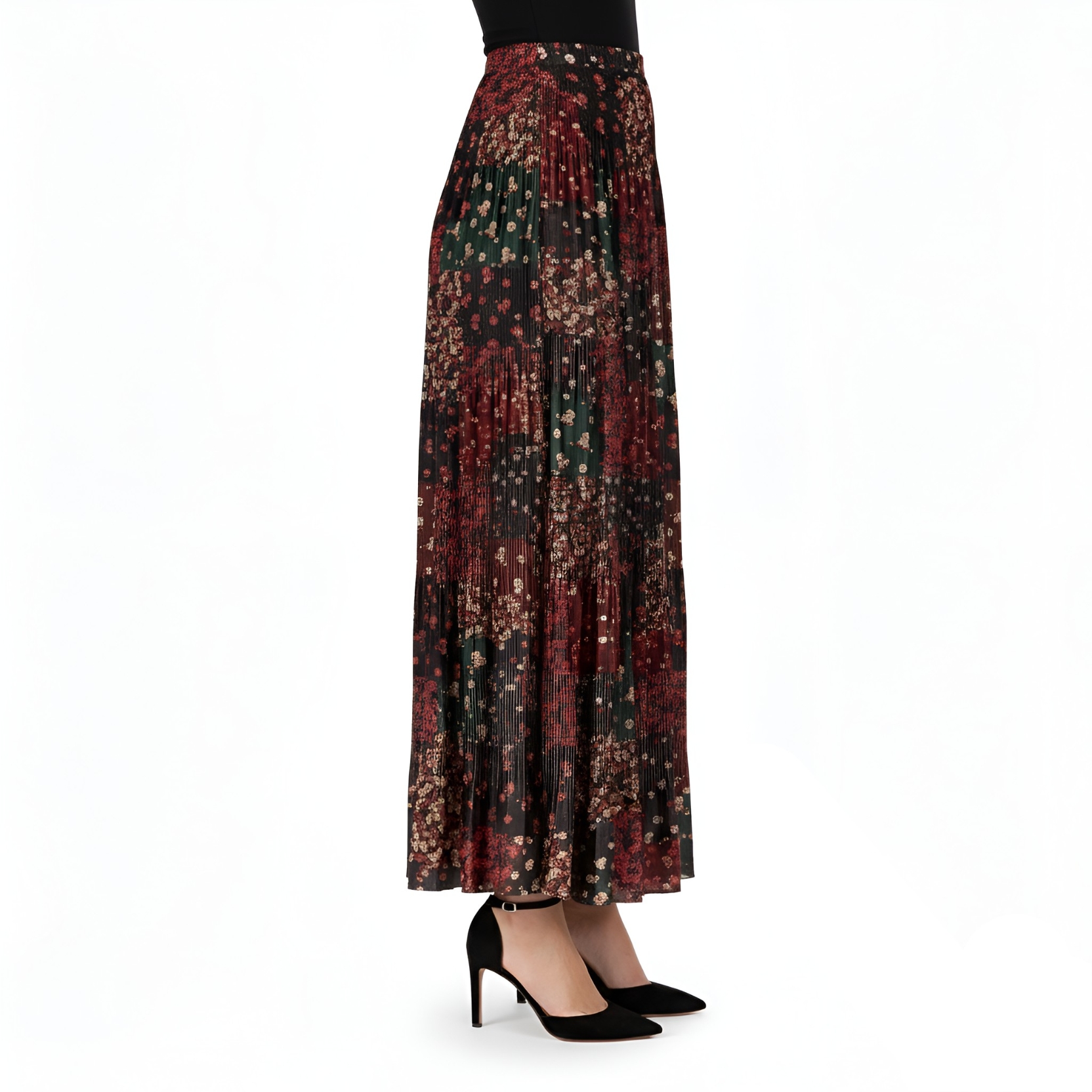 Casual Long Skirt For Women With Floral Print And Pleated Layers-My Comfy Blouse