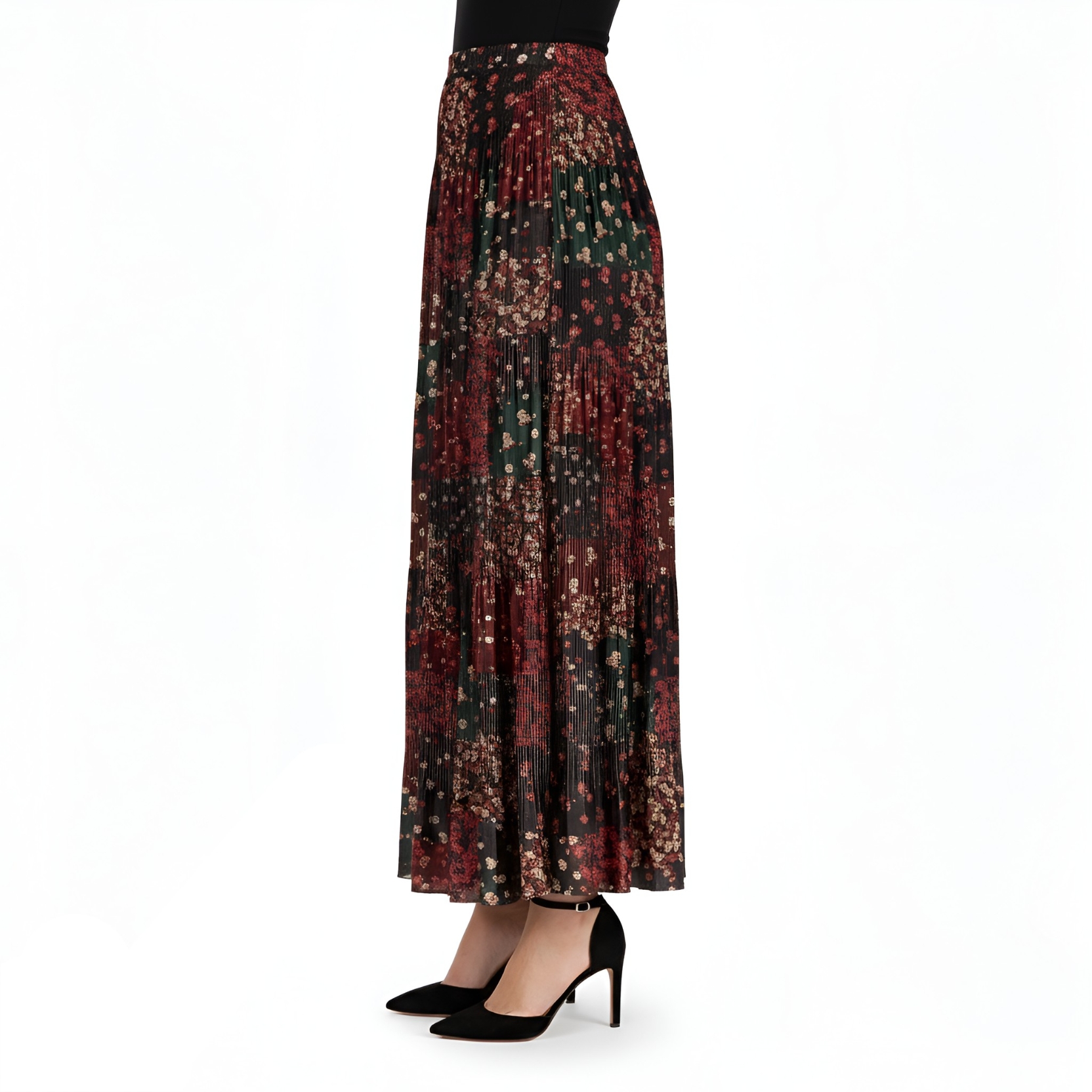 Casual Long Skirt For Women With Floral Print And Pleated Layers-My Comfy Blouse