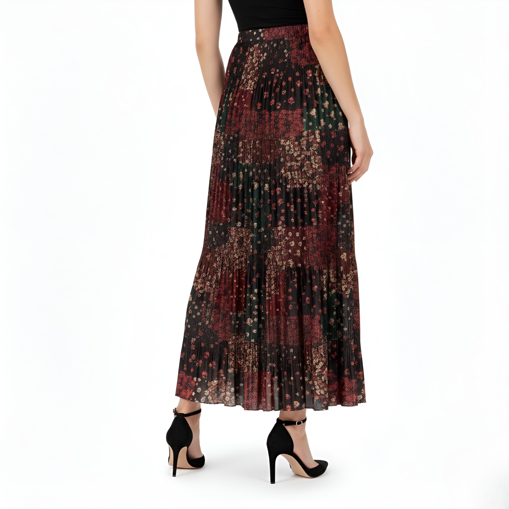 Casual Long Skirt For Women With Floral Print And Pleated Layers-My Comfy Blouse