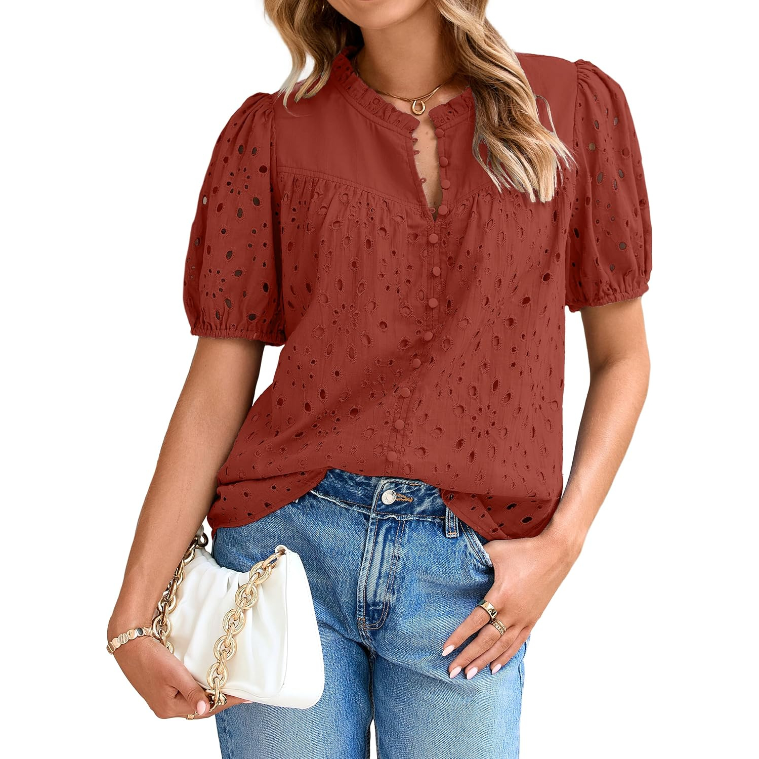 Casual Puff Sleeve Button Style Top
