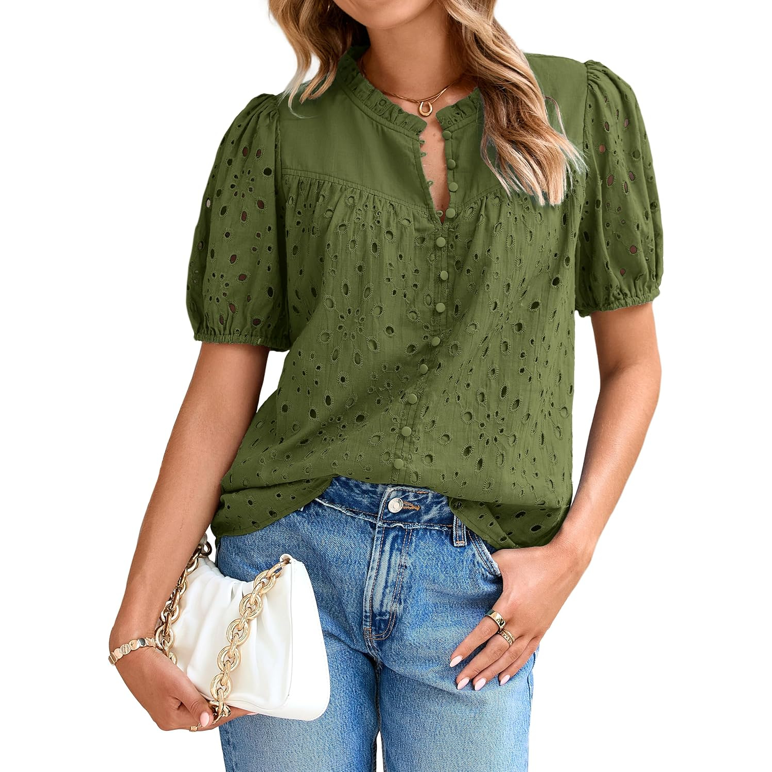 Casual Puff Sleeve Button Style Top