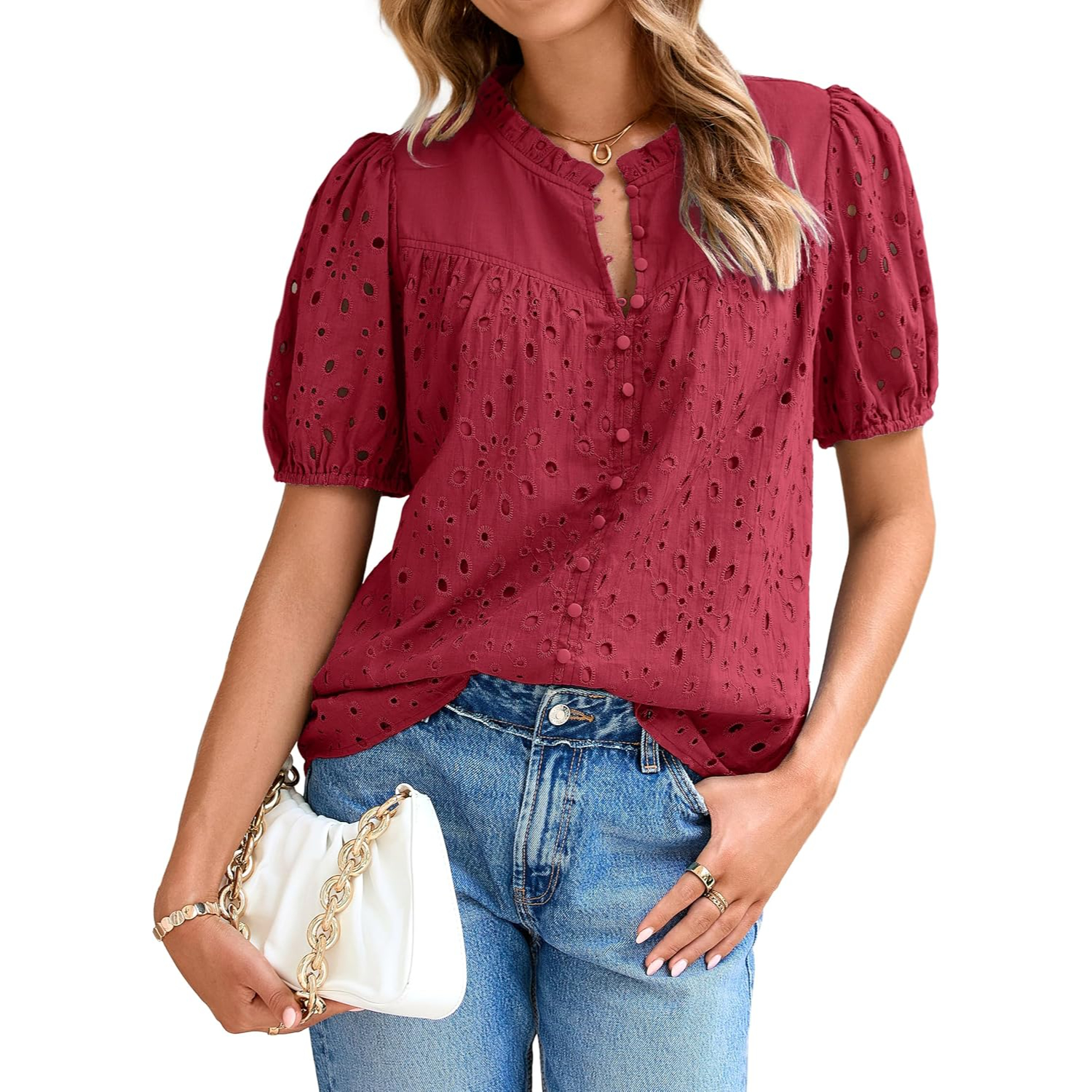 Casual Puff Sleeve Button Style Top