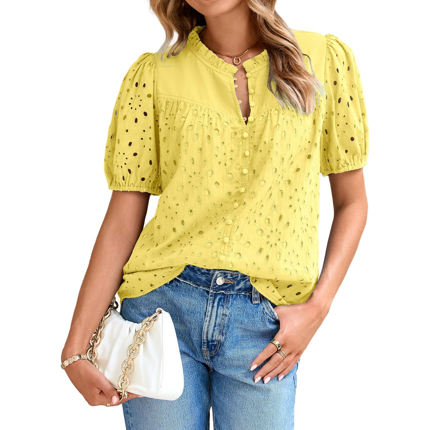 Casual Puff Sleeve Button Style Top