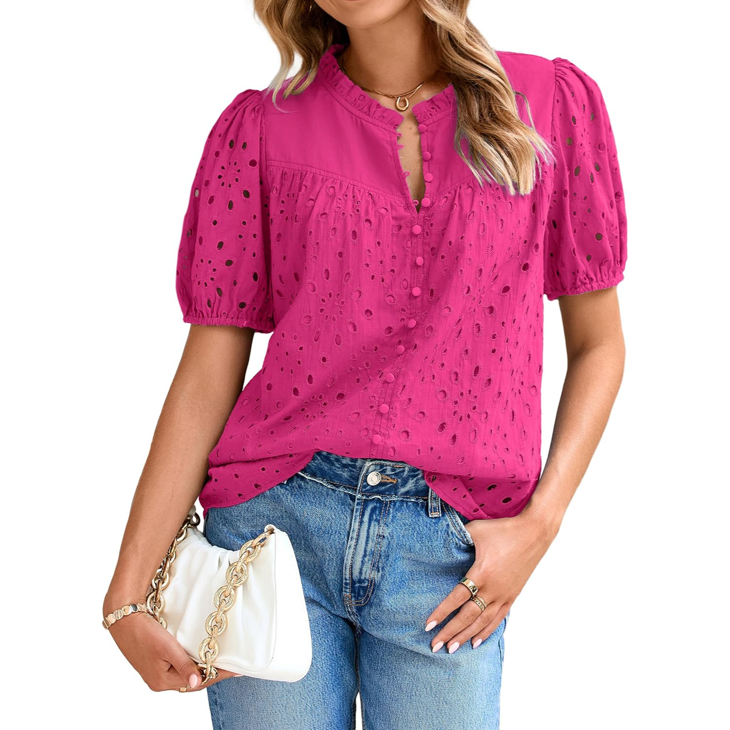 Casual Puff Sleeve Button Style Top