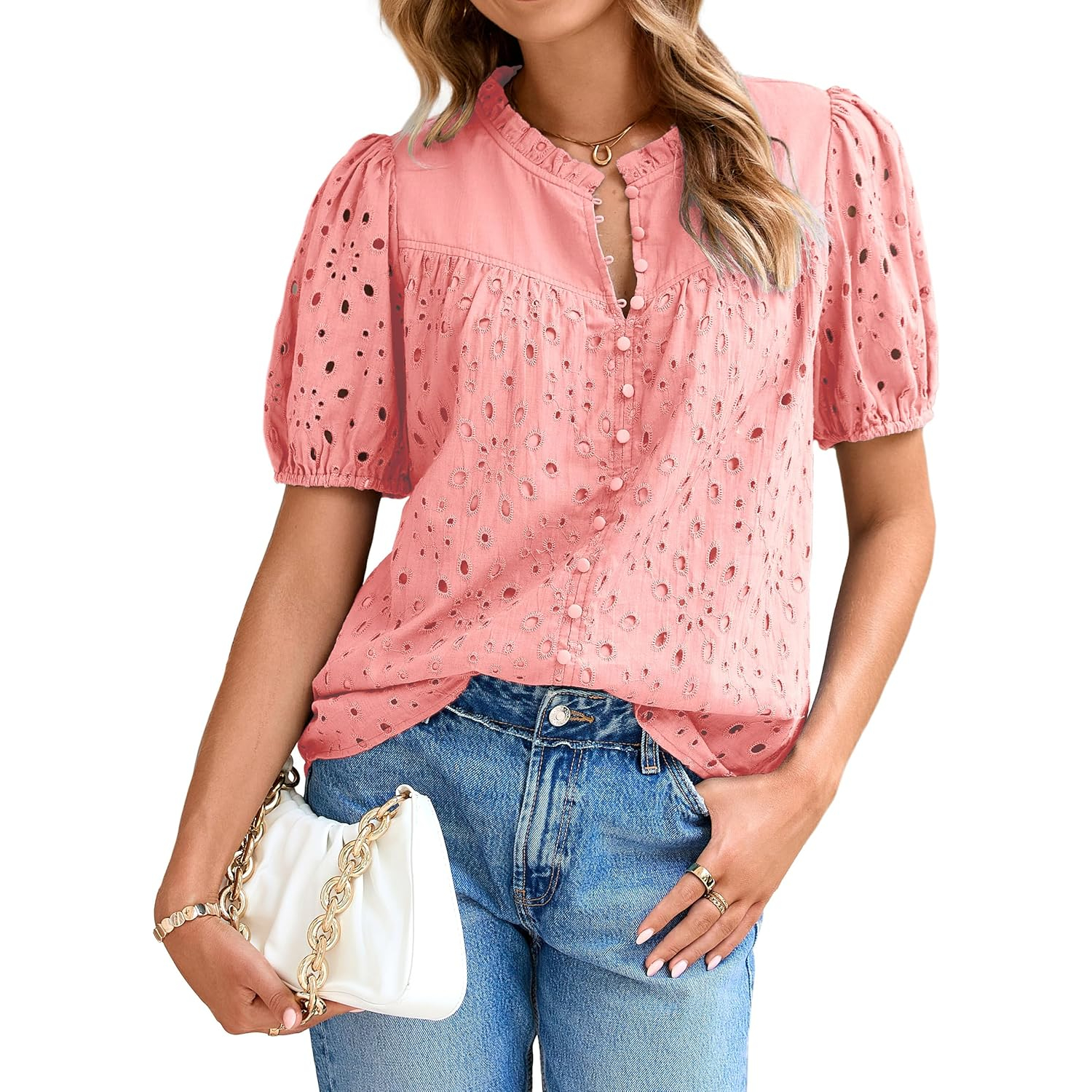 Casual Puff Sleeve Button Style Top
