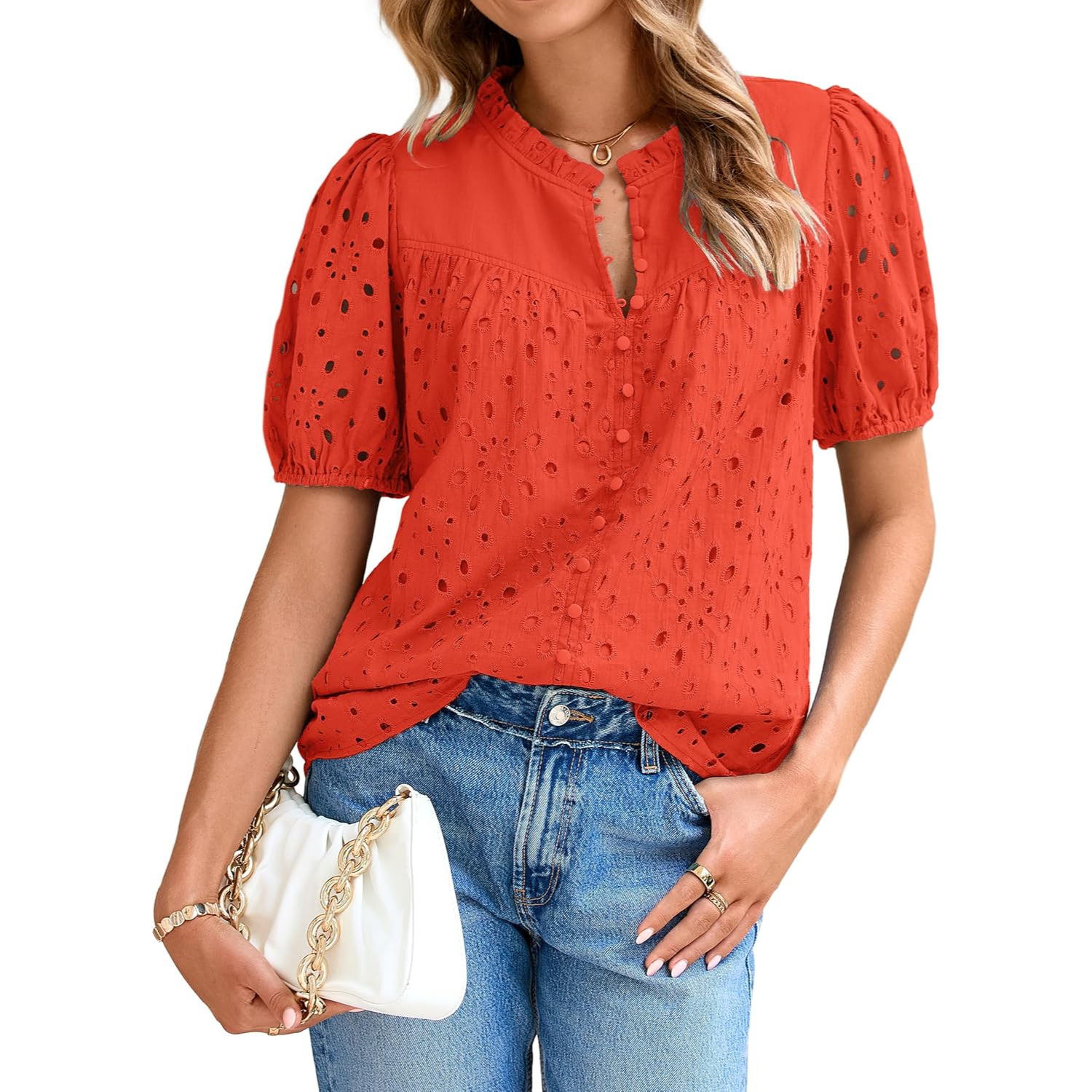Casual Puff Sleeve Button Style Top