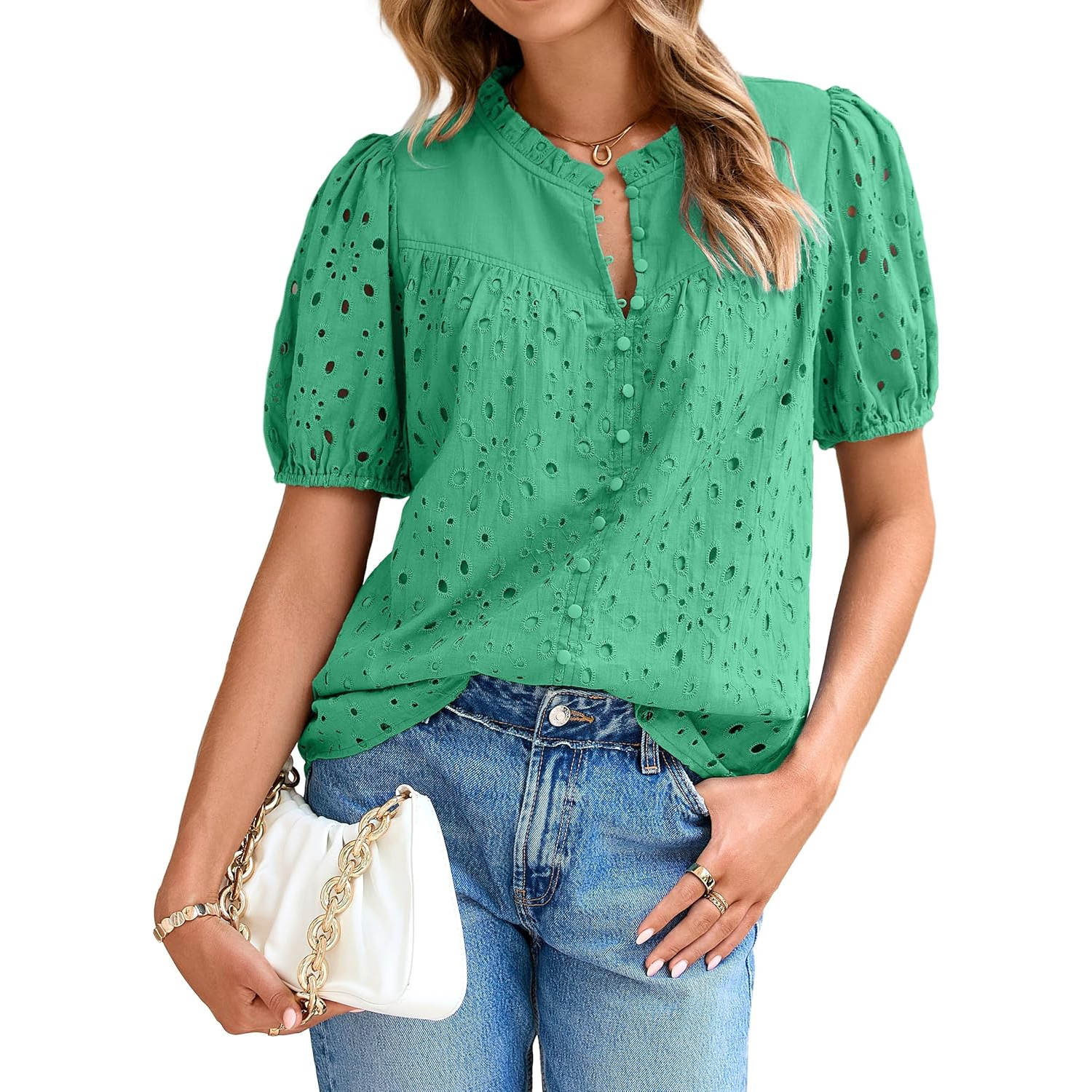 Casual Puff Sleeve Button Style Top
