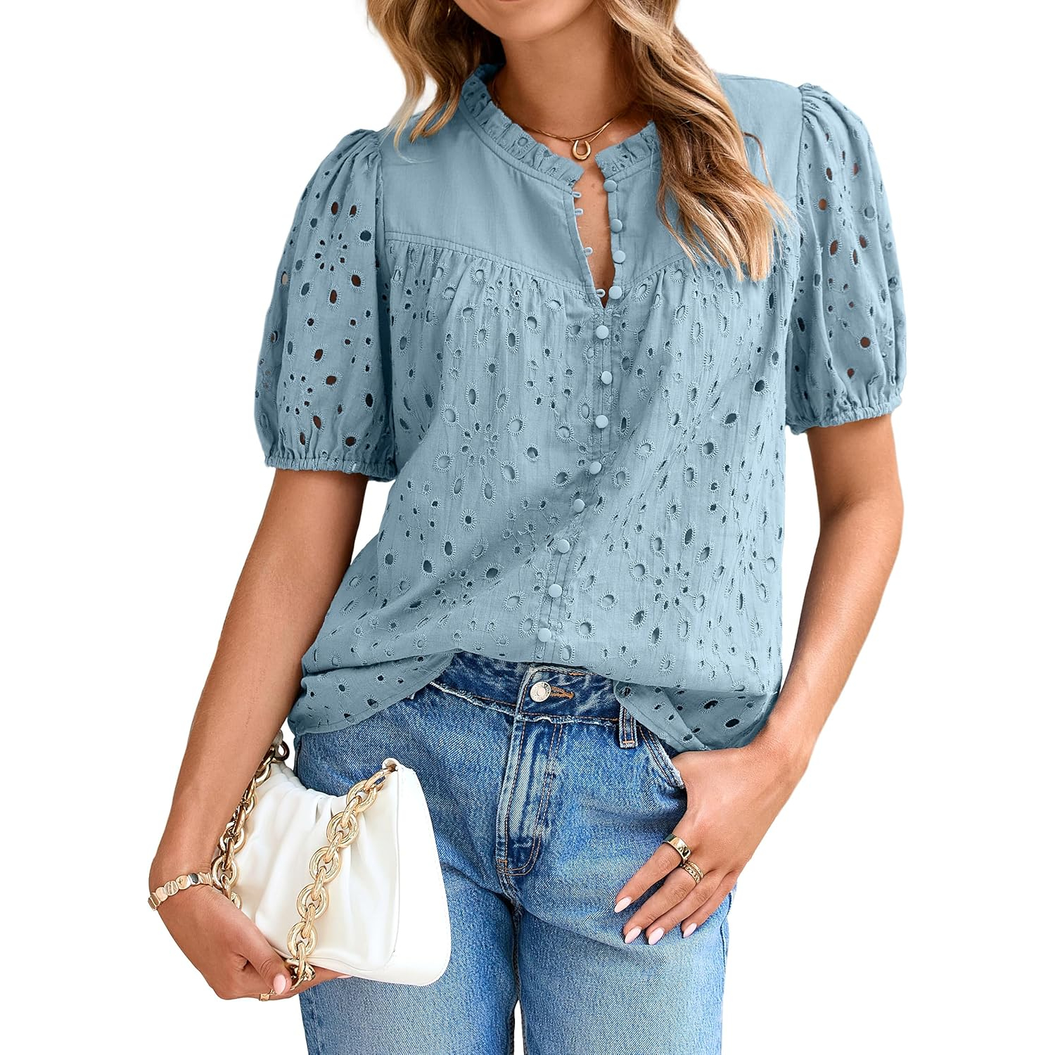 Casual Puff Sleeve Button Style Top
