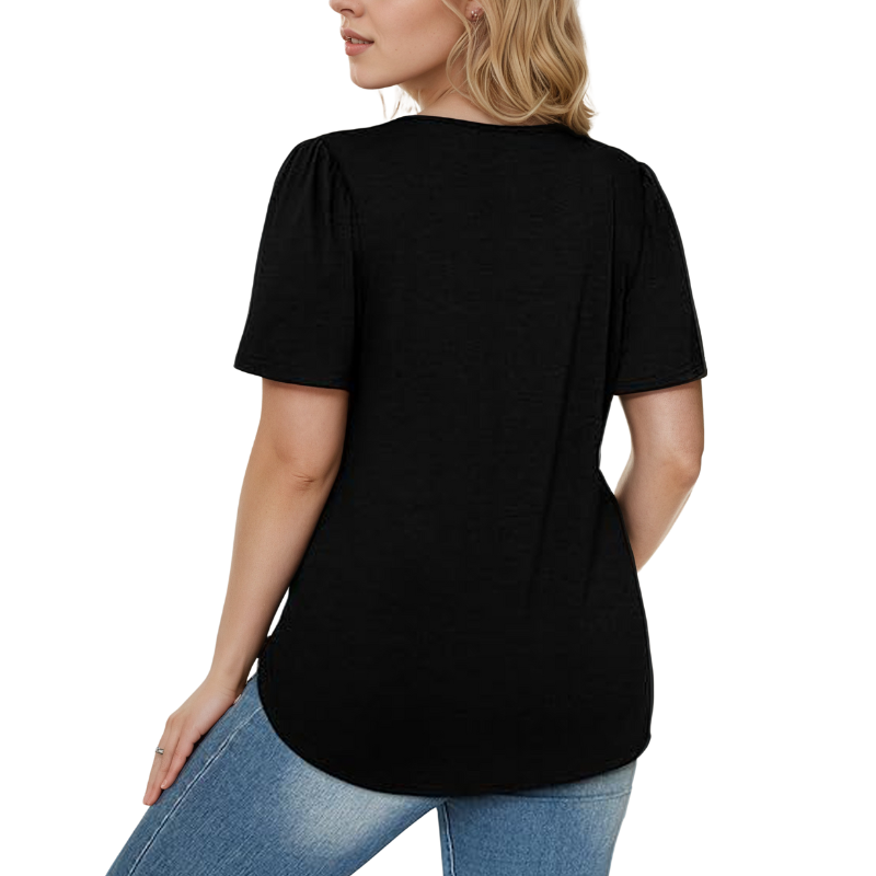 Pleated Casual Top With Scoop Short Sleeve Summer Blouse-My Comfy Blouse