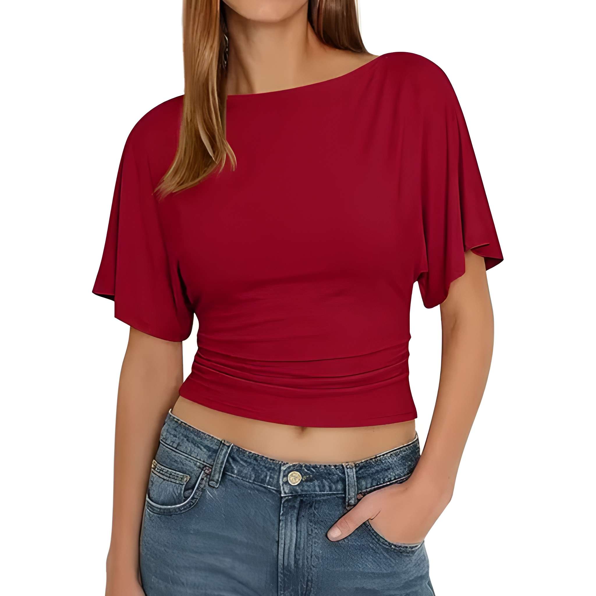 Casual Short Sleeve Wrap Top With Tie Back Detail For Women 