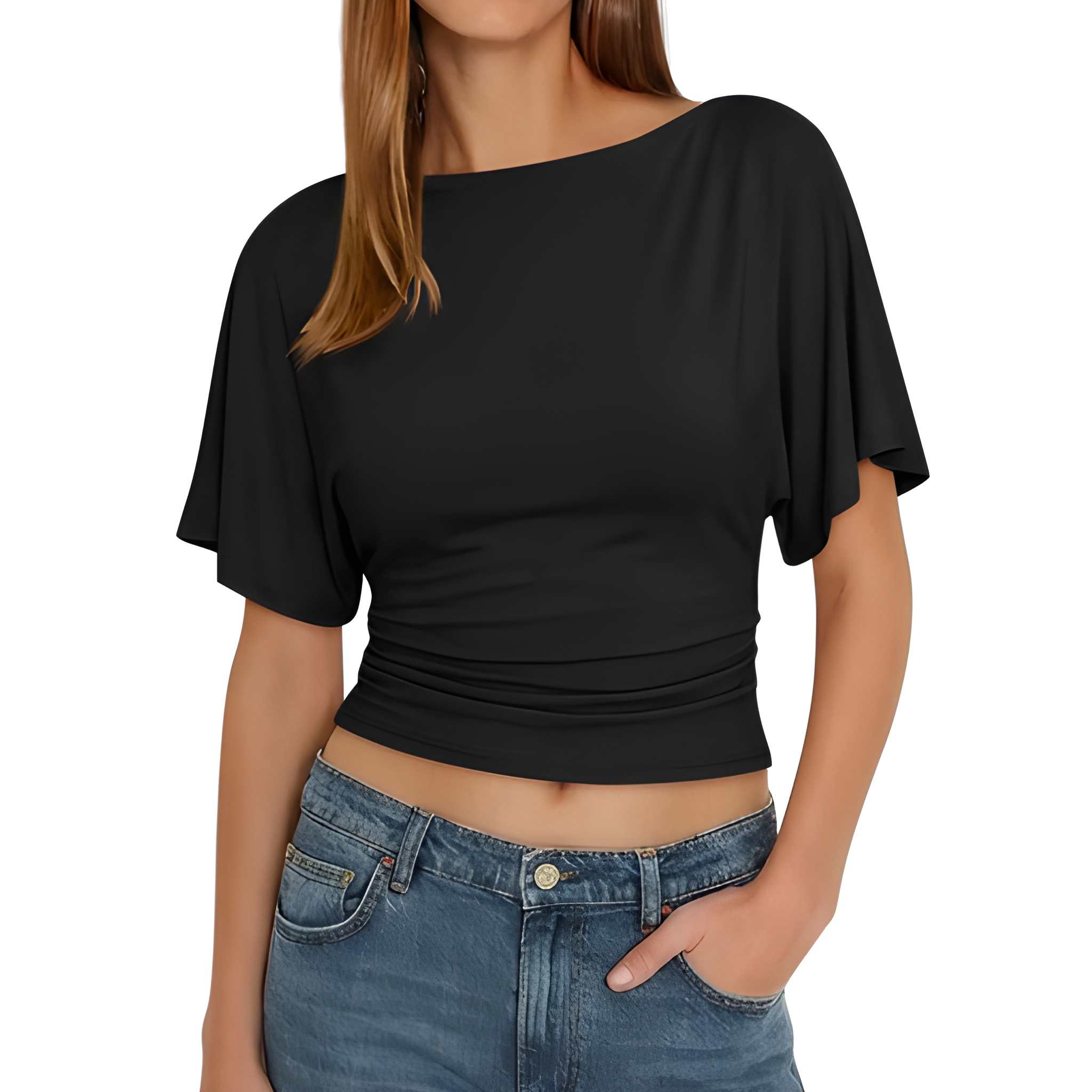 Casual Short Sleeve Wrap Top With Tie Back Detail For Women 