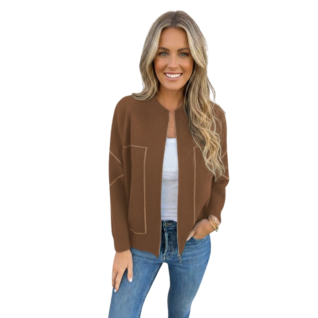 Casual Zip Front Jacket With Pockets-My Comfy Blouse