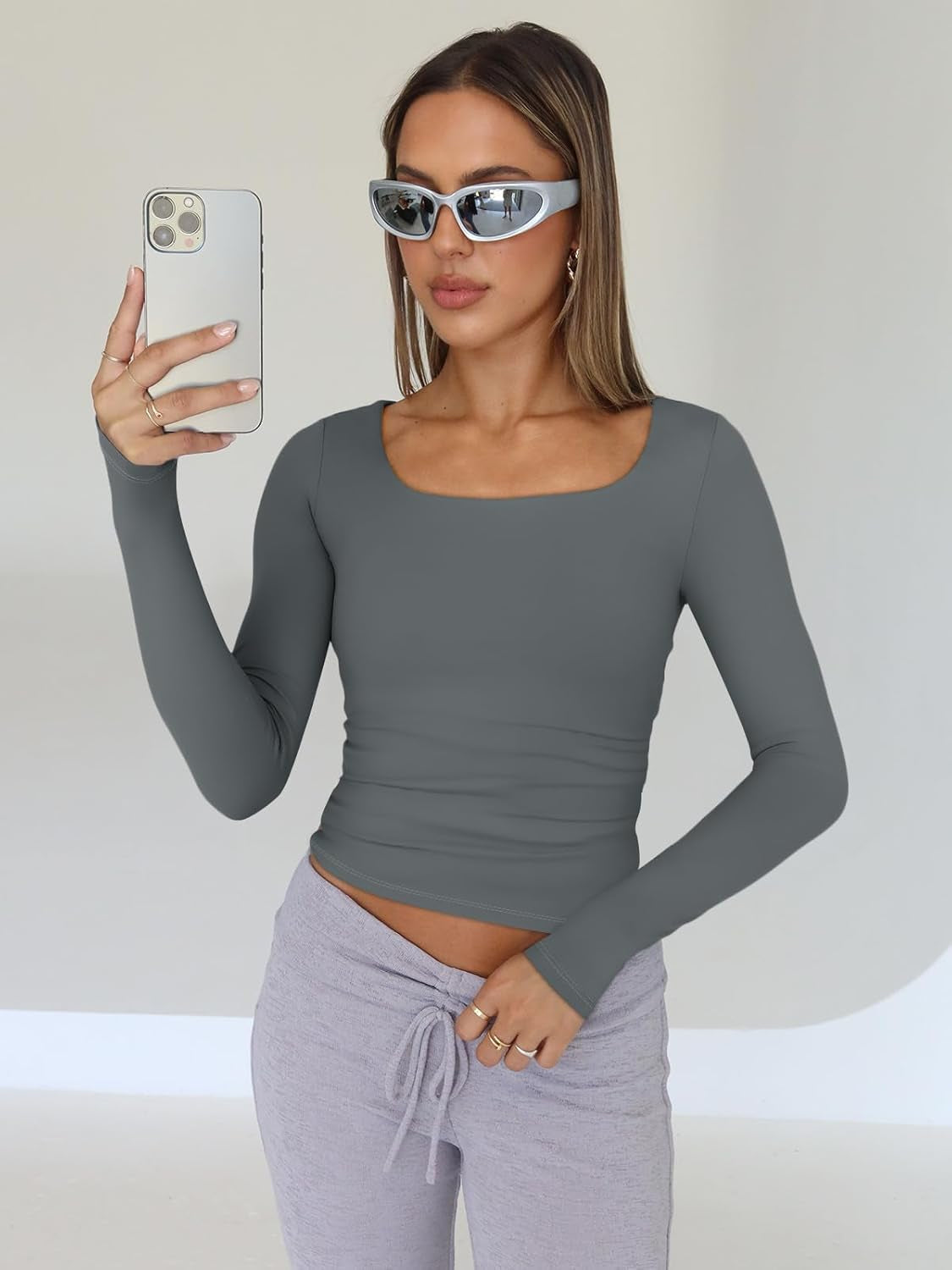 Casual Long Sleeve Crop Tops-My Comfy Blouse