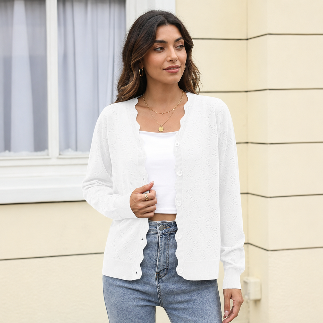 Casual Knit Front Lightweight Cardigan With Button For Women