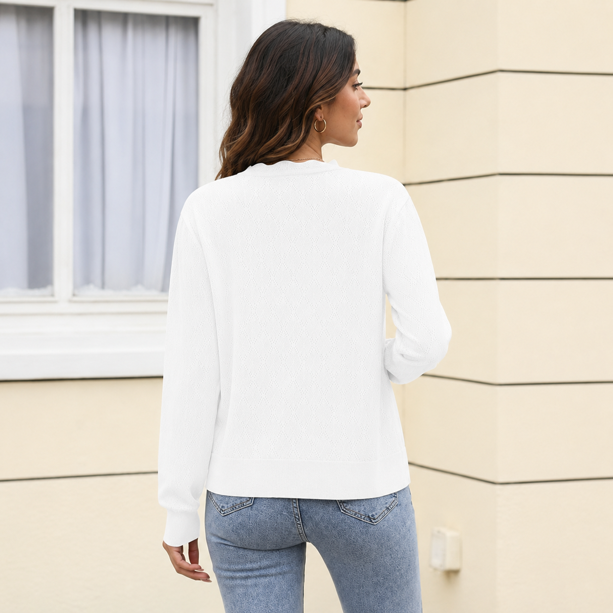 Casual Knit Front Lightweight Cardigan With Button For Women