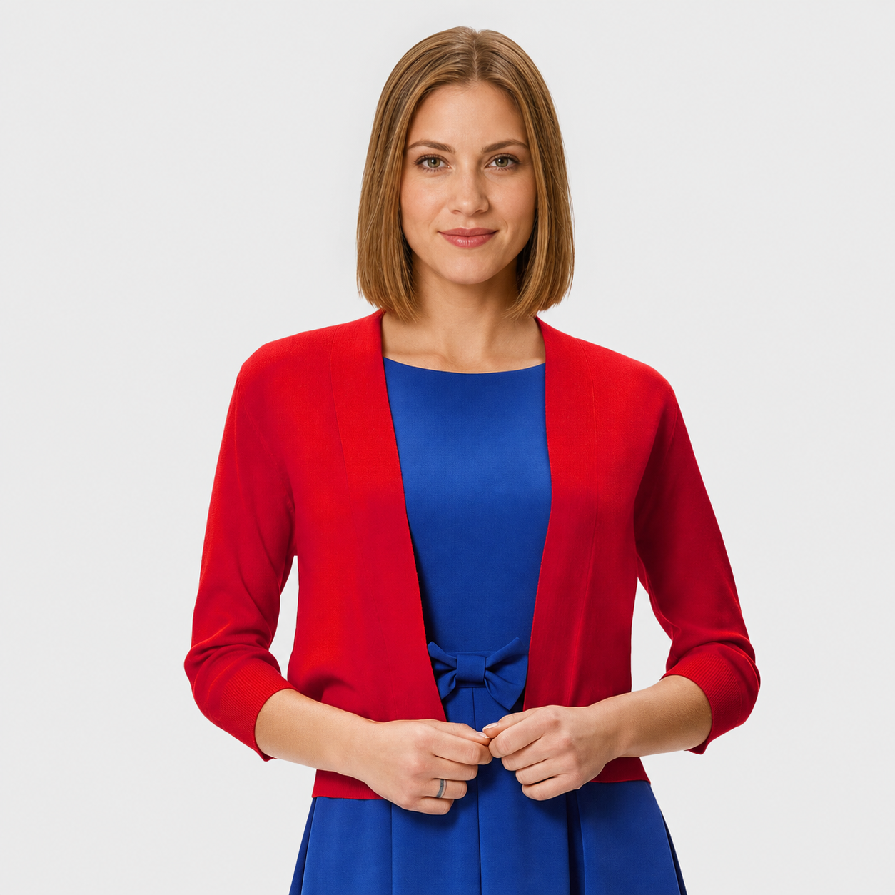 Lightweight Cropped Open Front Cardigan with Three Quarter Sleeves for Women