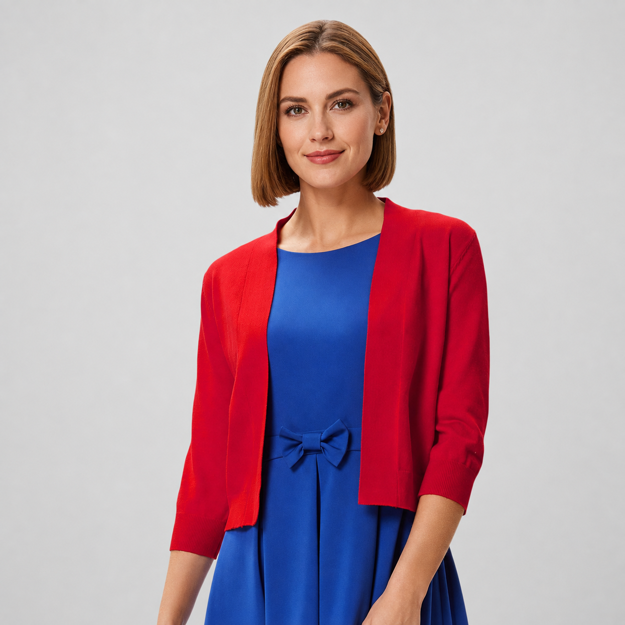 Lightweight Cropped Open Front Cardigan with Three Quarter Sleeves for Women