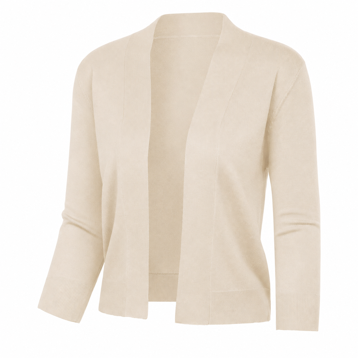 Lightweight Cropped Open Front Cardigan with Three Quarter Sleeves for Women