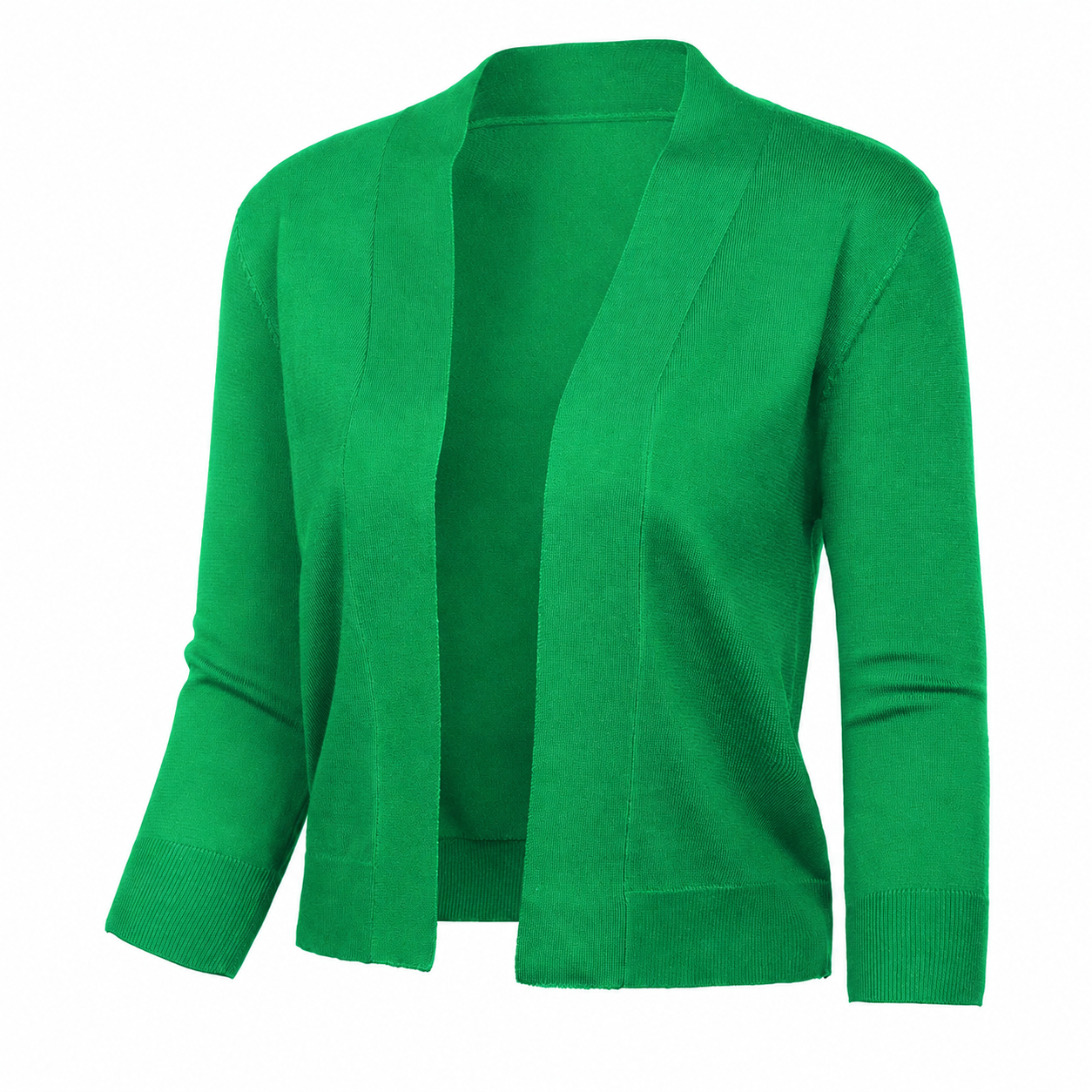 Lightweight Cropped Open Front Cardigan with Three Quarter Sleeves for Women