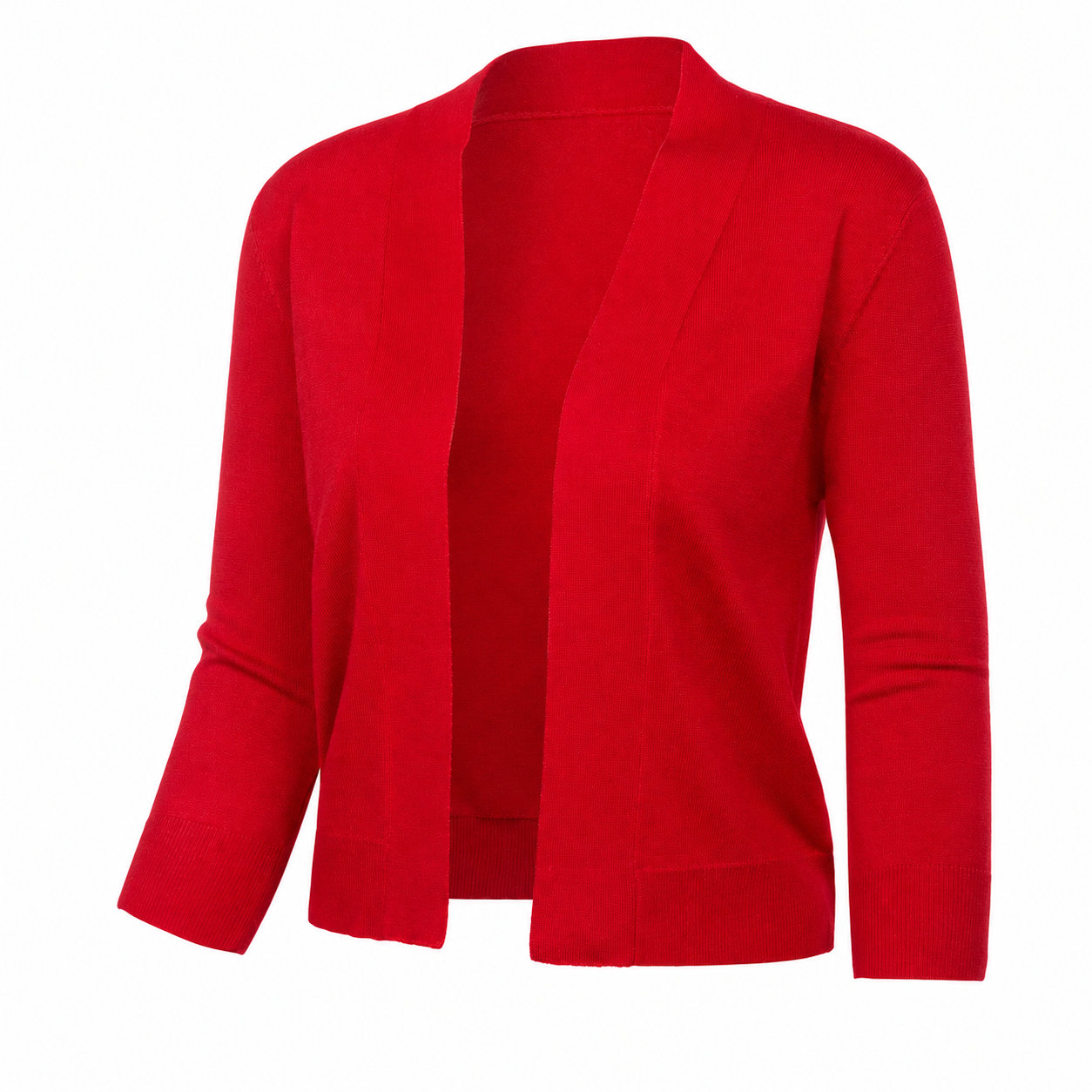 Lightweight Cropped Open Front Cardigan with Three Quarter Sleeves for Women