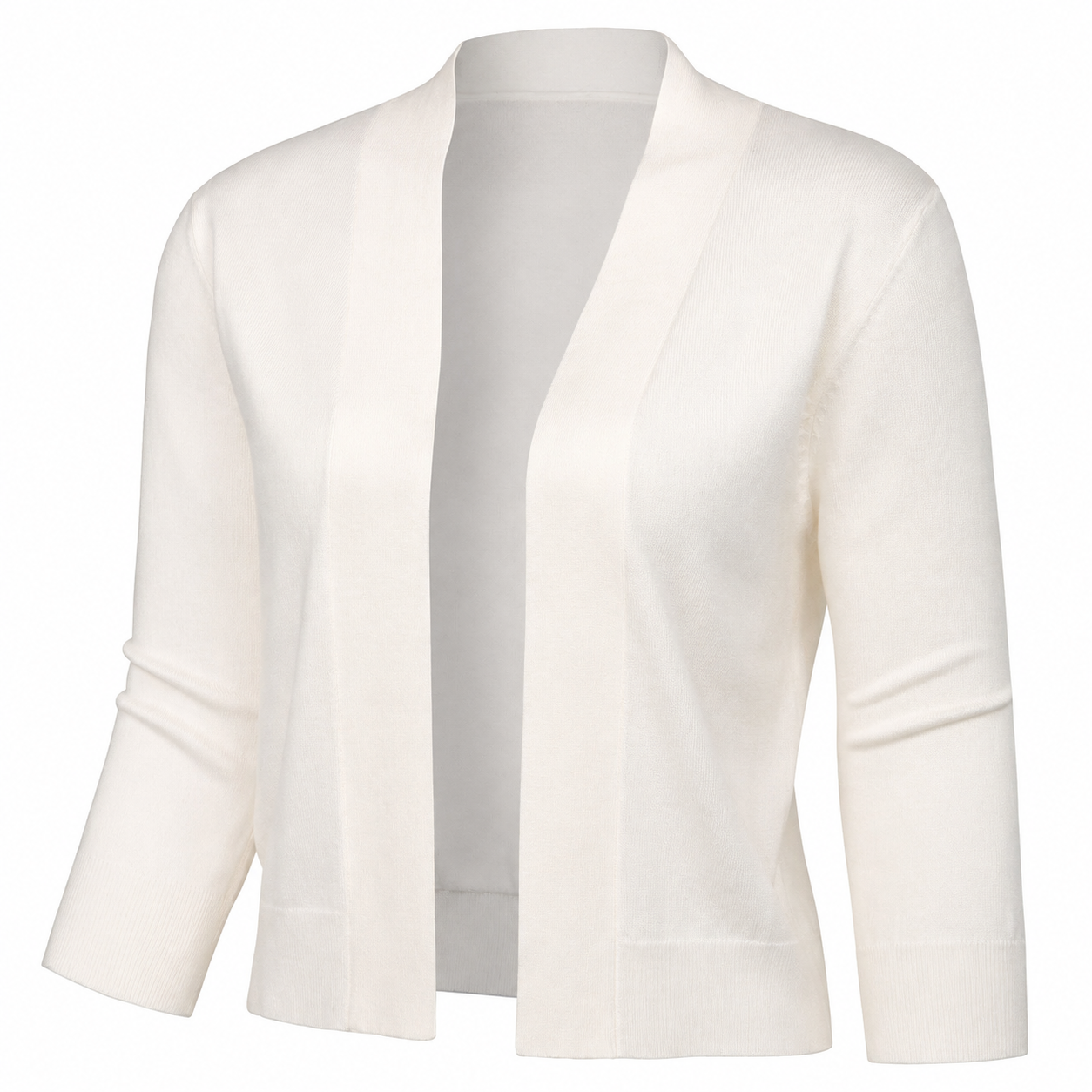 Lightweight Cropped Open Front Cardigan with Three Quarter Sleeves for Women