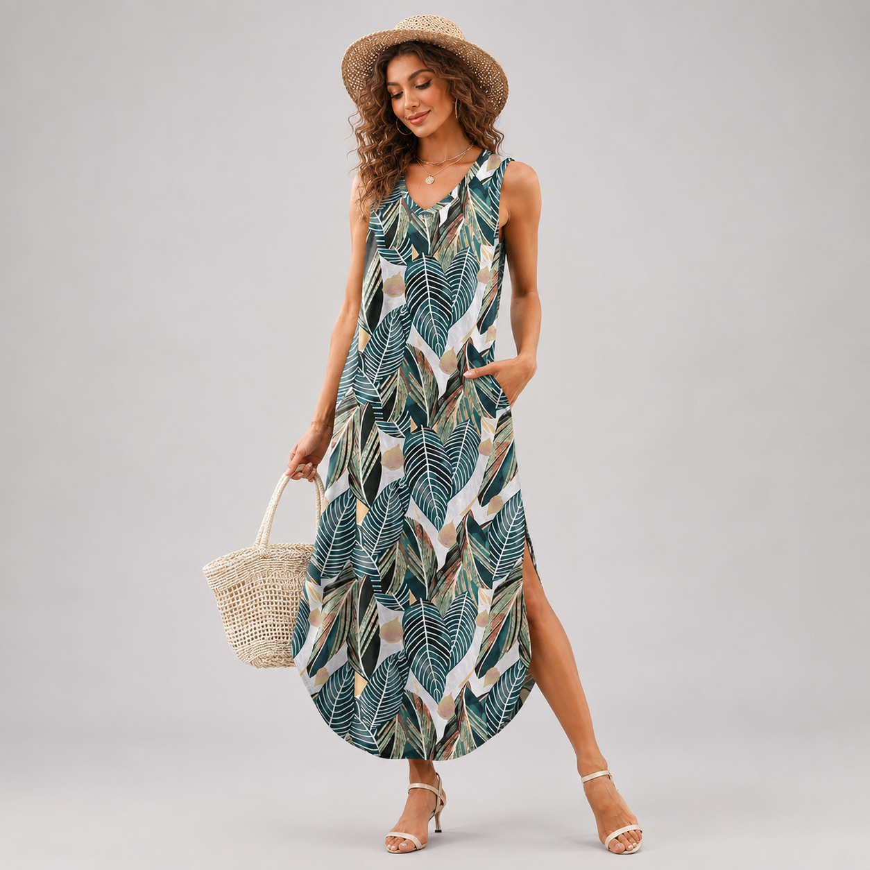 Summer Vacation Maxi Beach Sundress With Pockets