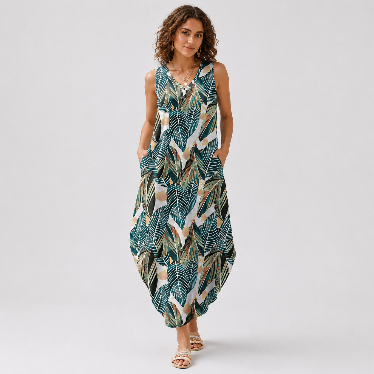 Summer Vacation Maxi Beach Sundress With Pockets