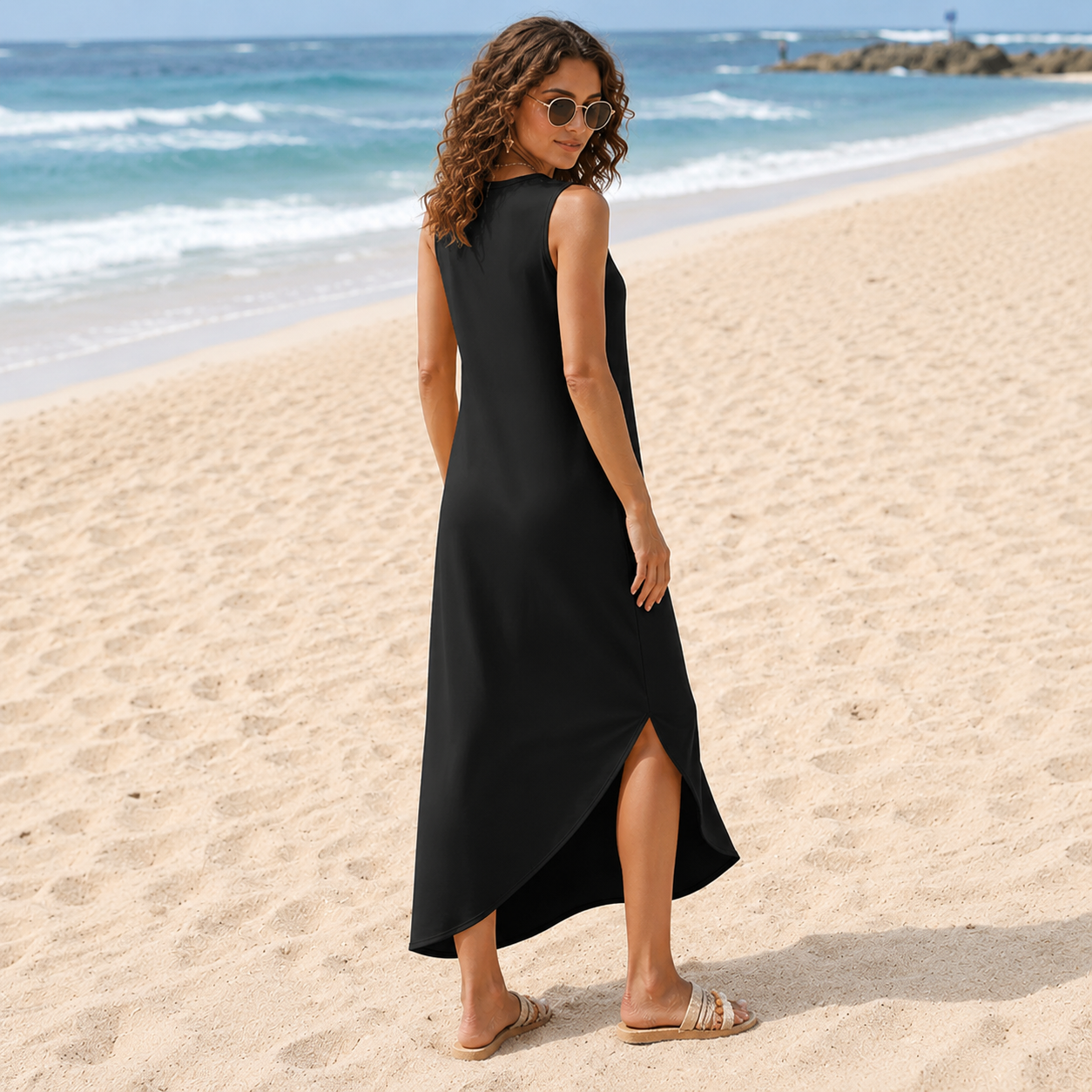 Summer Vacation Maxi Beach Sundress With Pockets