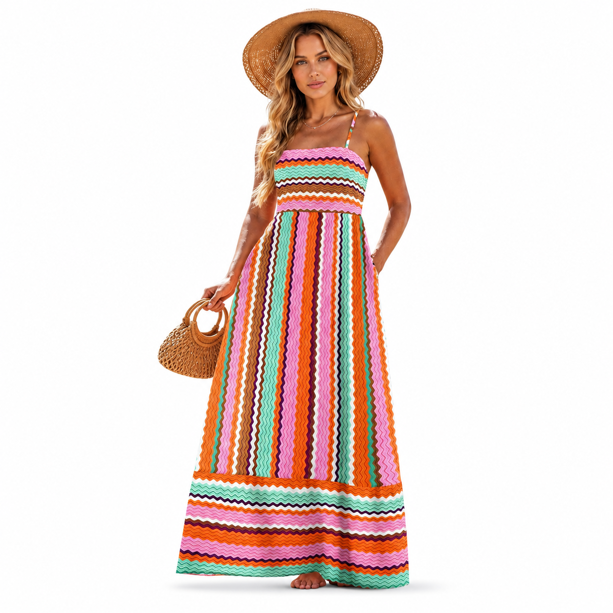 Casual Sleeveless Boho Beach Summer Maxi Dress With Spaghetti Strap For Women