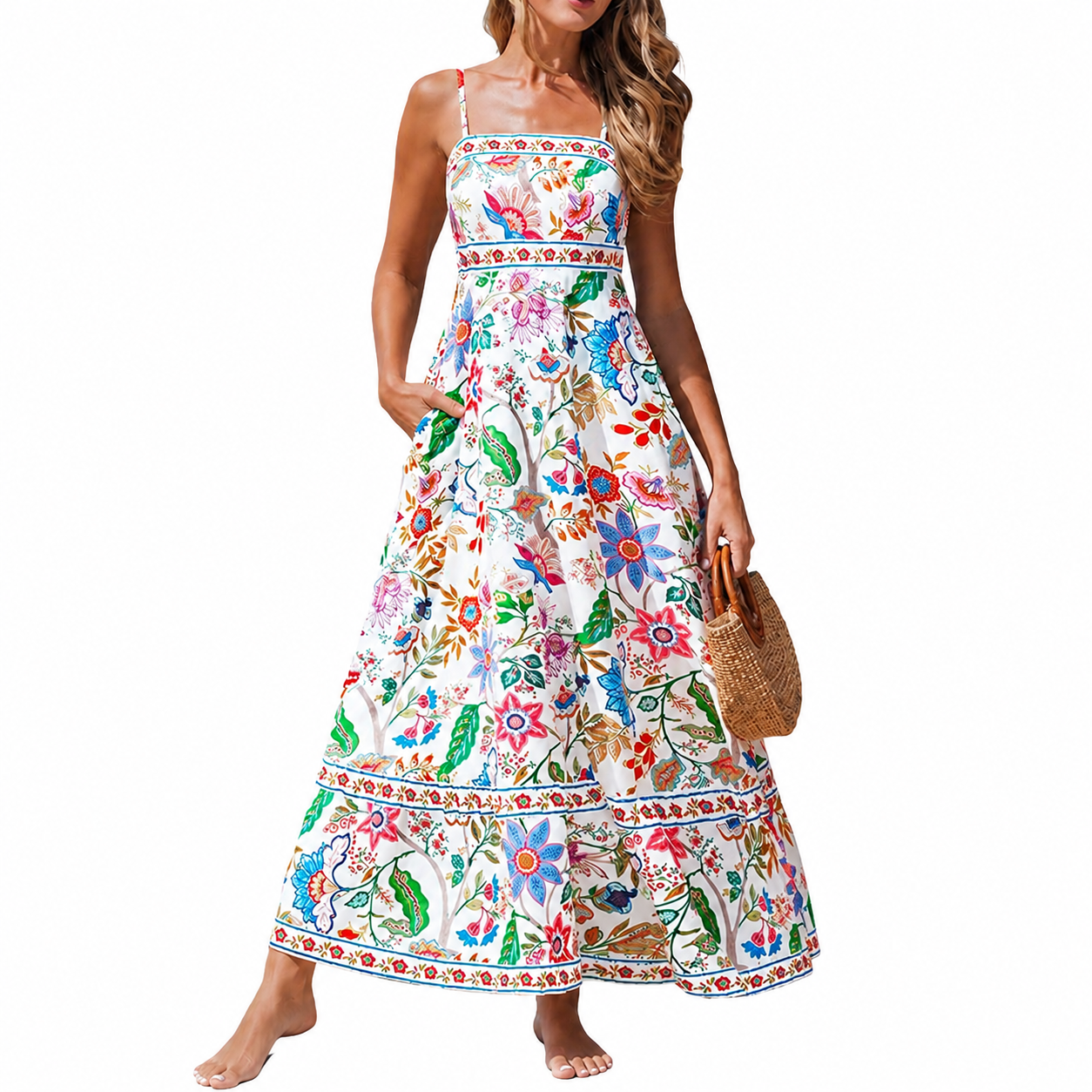 Casual Sleeveless Boho Beach Summer Maxi Dress With Spaghetti Strap For Women