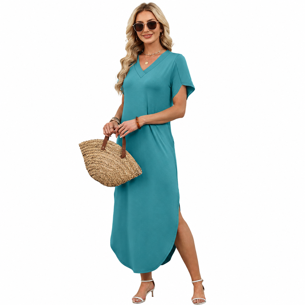 Summer Sundress Casual Short Sleeve Maxi Dress For Women