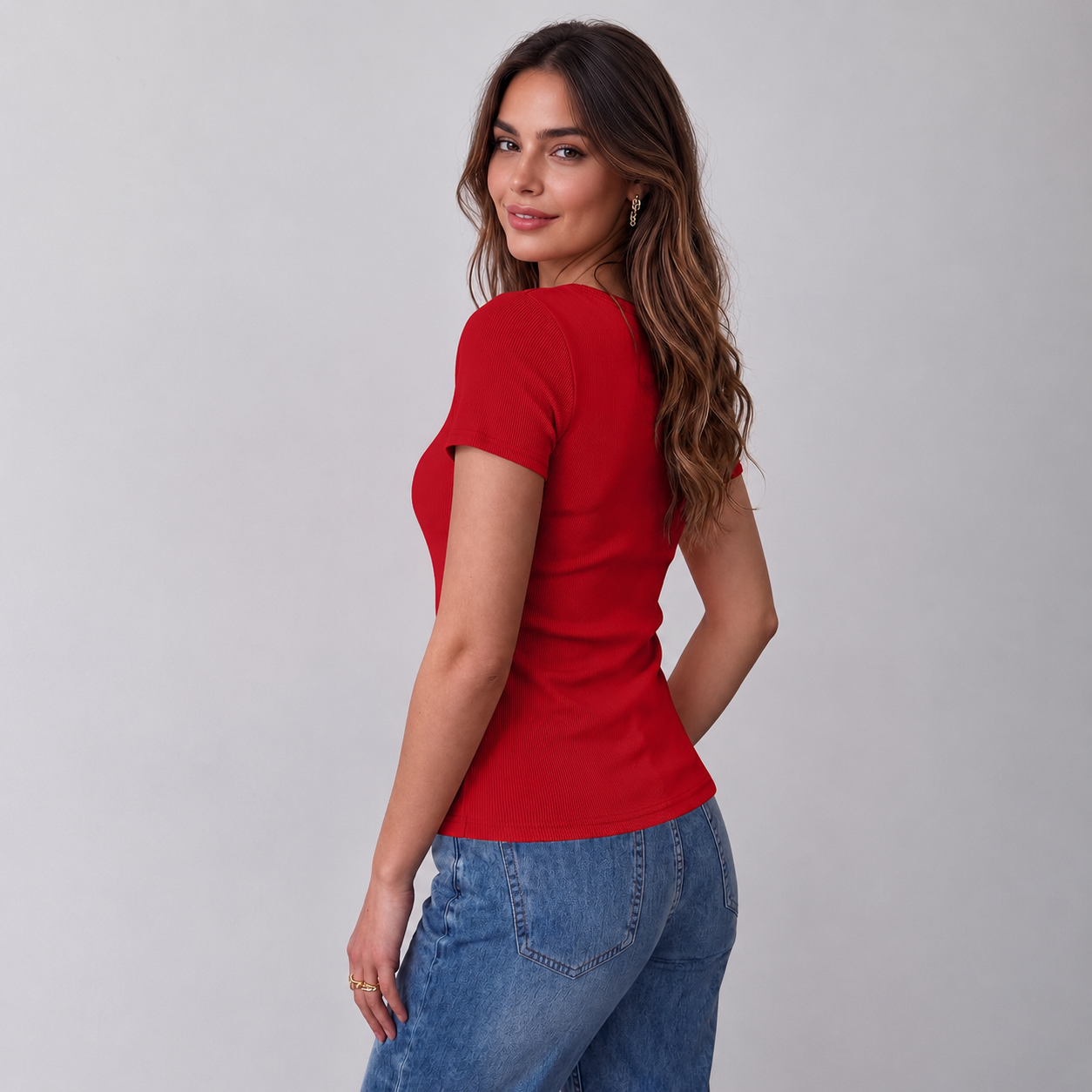 Casual Short Fitted Ribbed Knit Sleeve Top For Women