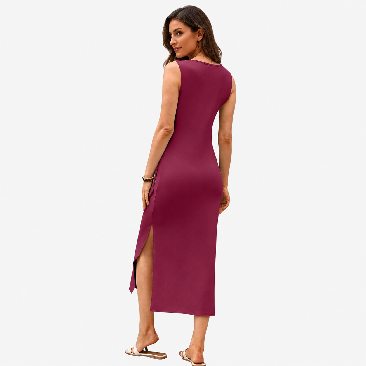 Casual Midi Sleeveless Summer Work Dress With Tie For Women