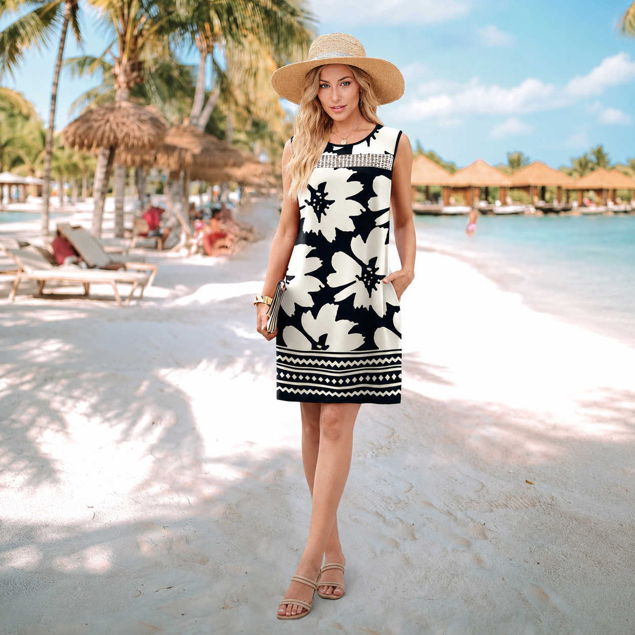 Summer Spring Fashion Lace Tank Dress With Pockets For Women