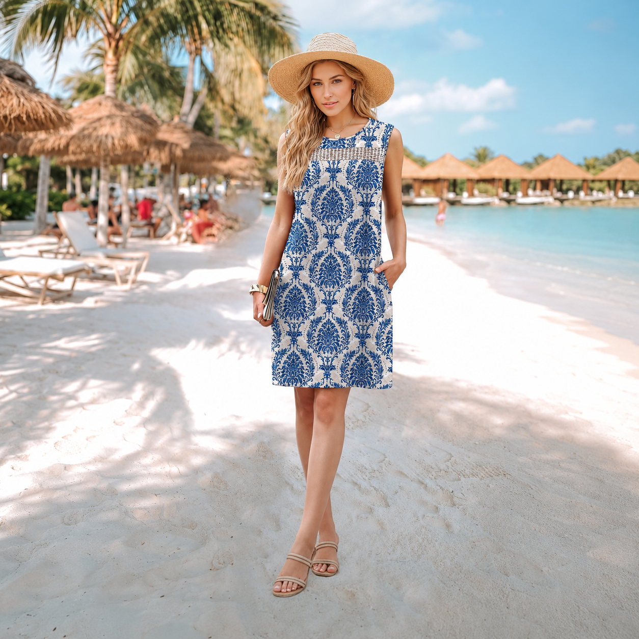 Summer Spring Fashion Lace Tank Dress With Pockets For Women