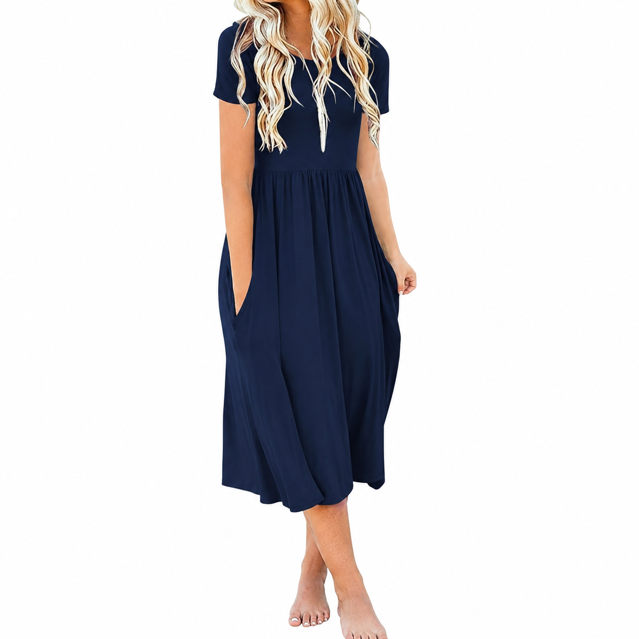 Summer Casual Short Sleeve Dress With Pockets For Women 