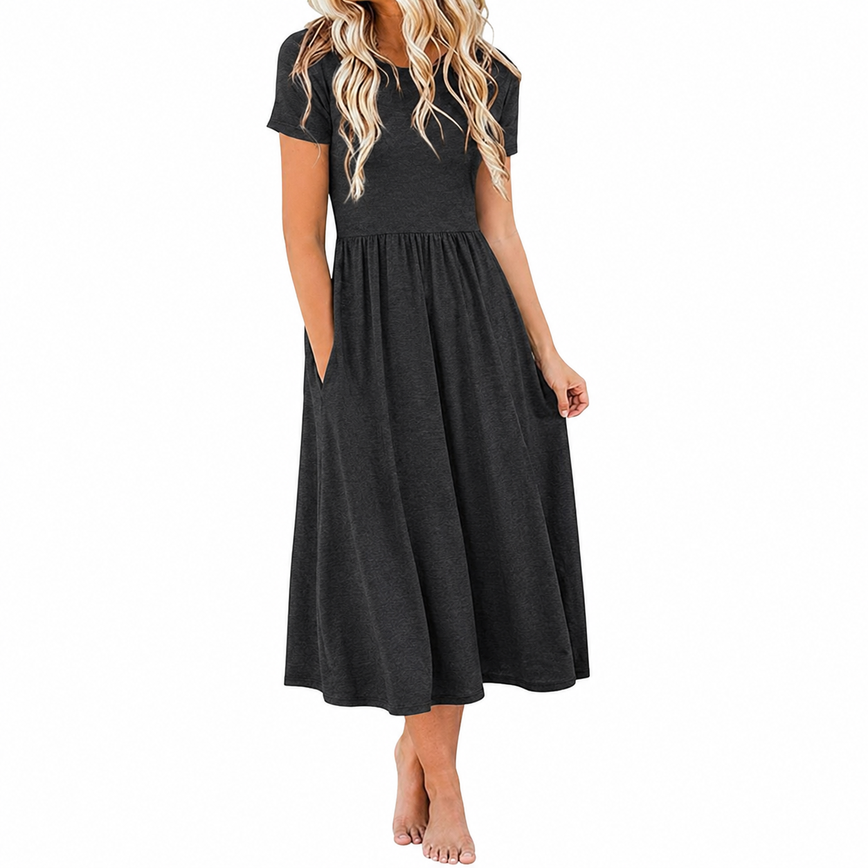 Summer Casual Short Sleeve Dress With Pockets For Women 