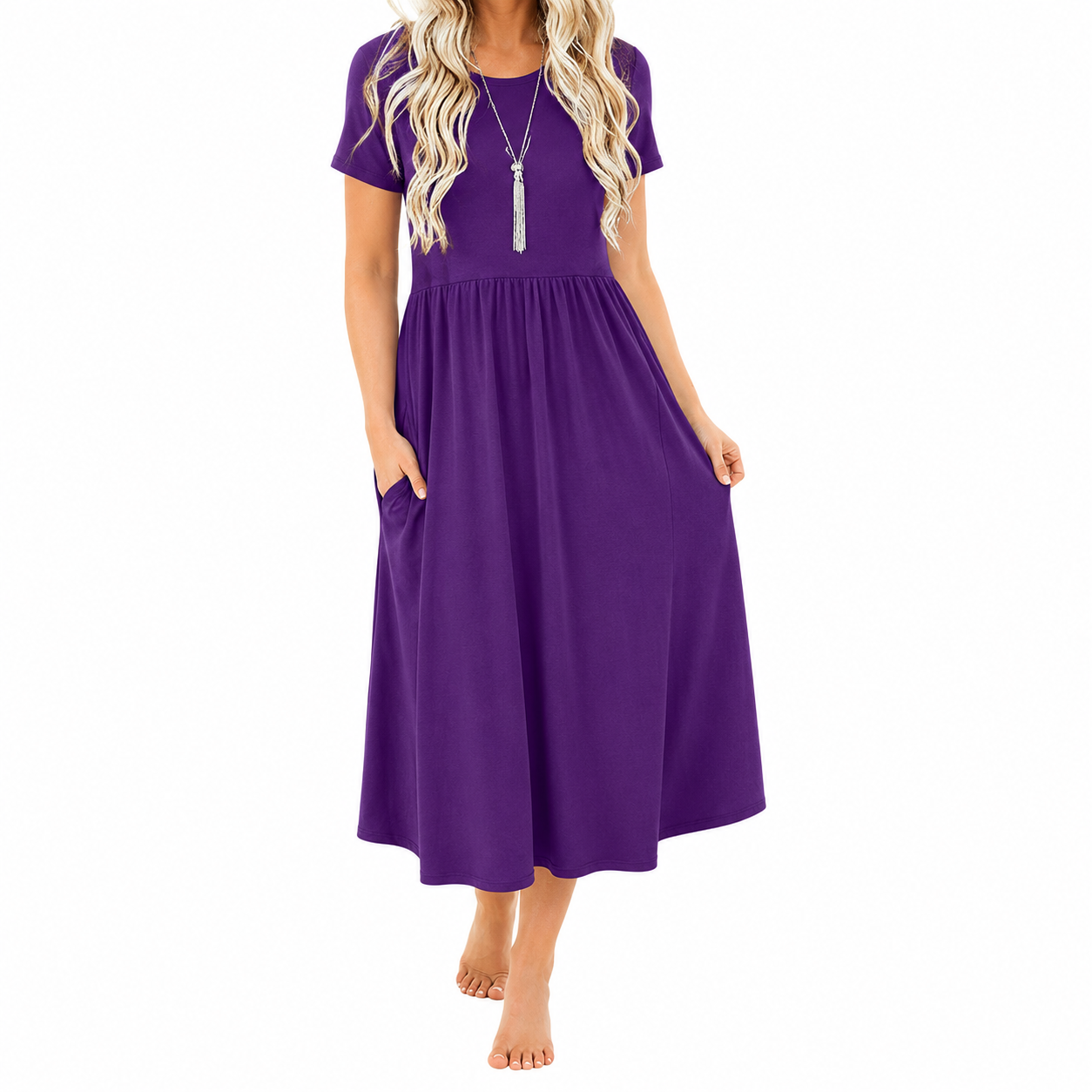 Summer Casual Short Sleeve Dress With Pockets For Women 