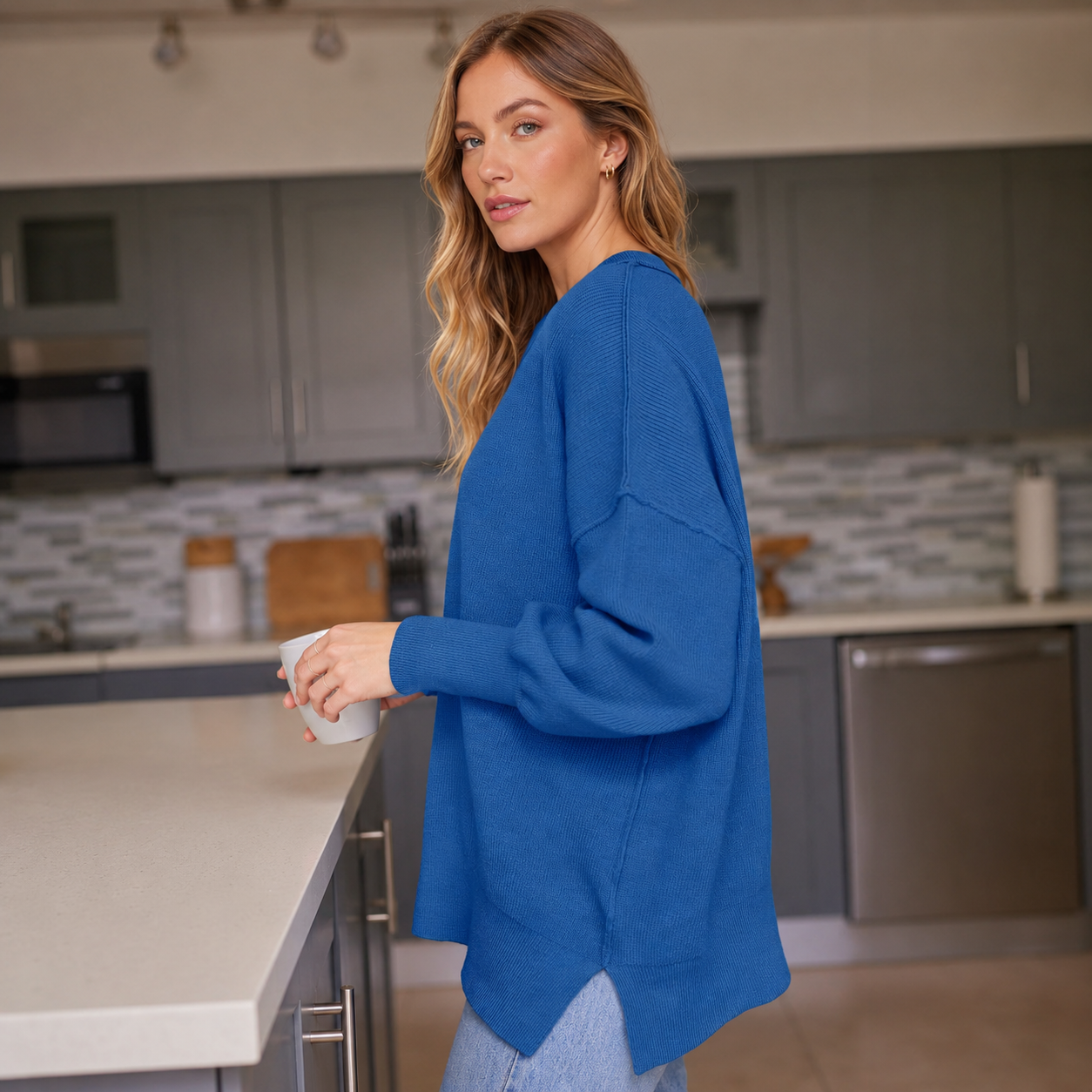 Oversized Knit Fashion Batwing Pullover Sweaters For Women