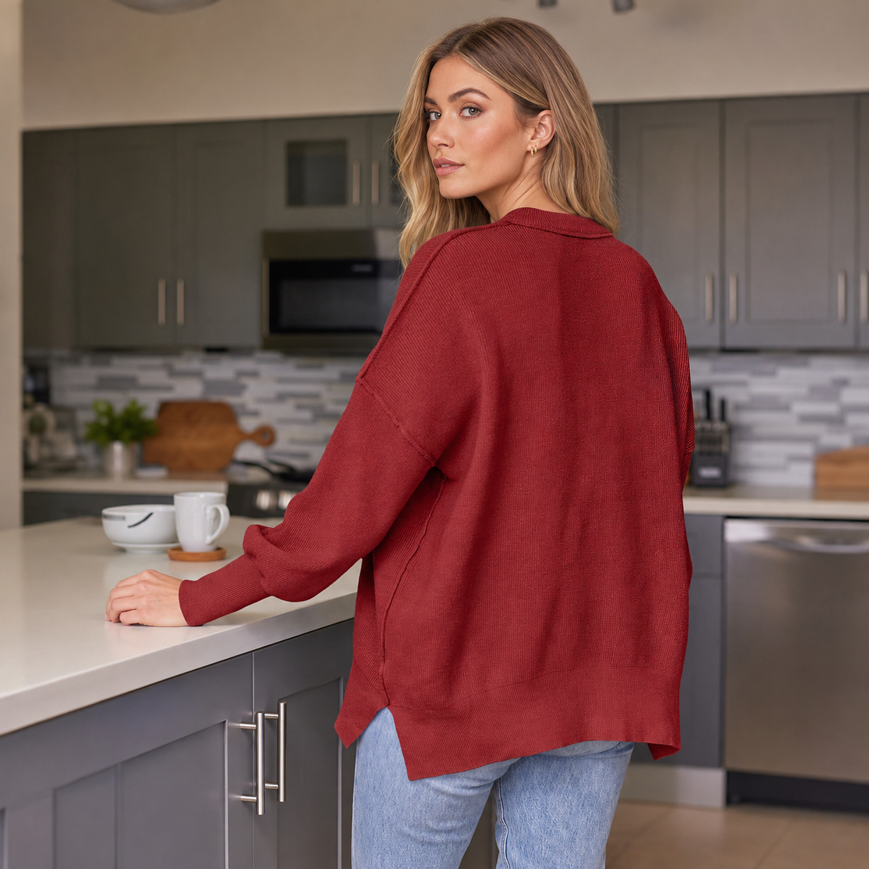 Oversized Knit Fashion Batwing Pullover Sweaters For Women