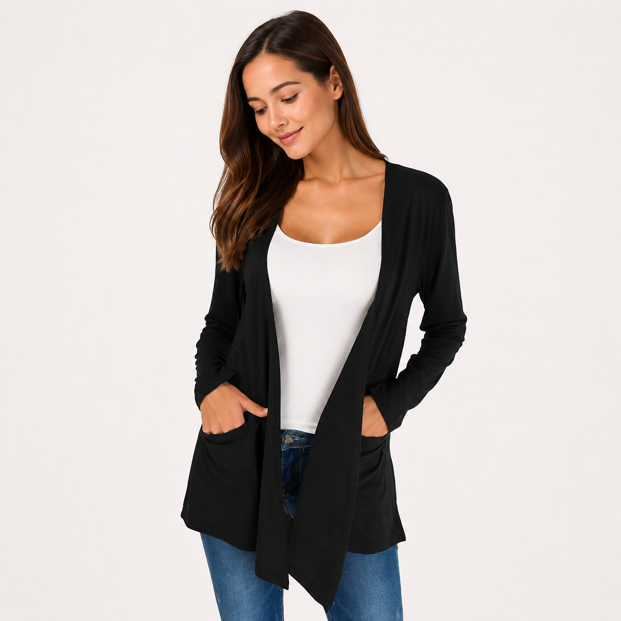 Casual Lightweight Long Sleeve Cardigan With Pockets For Women